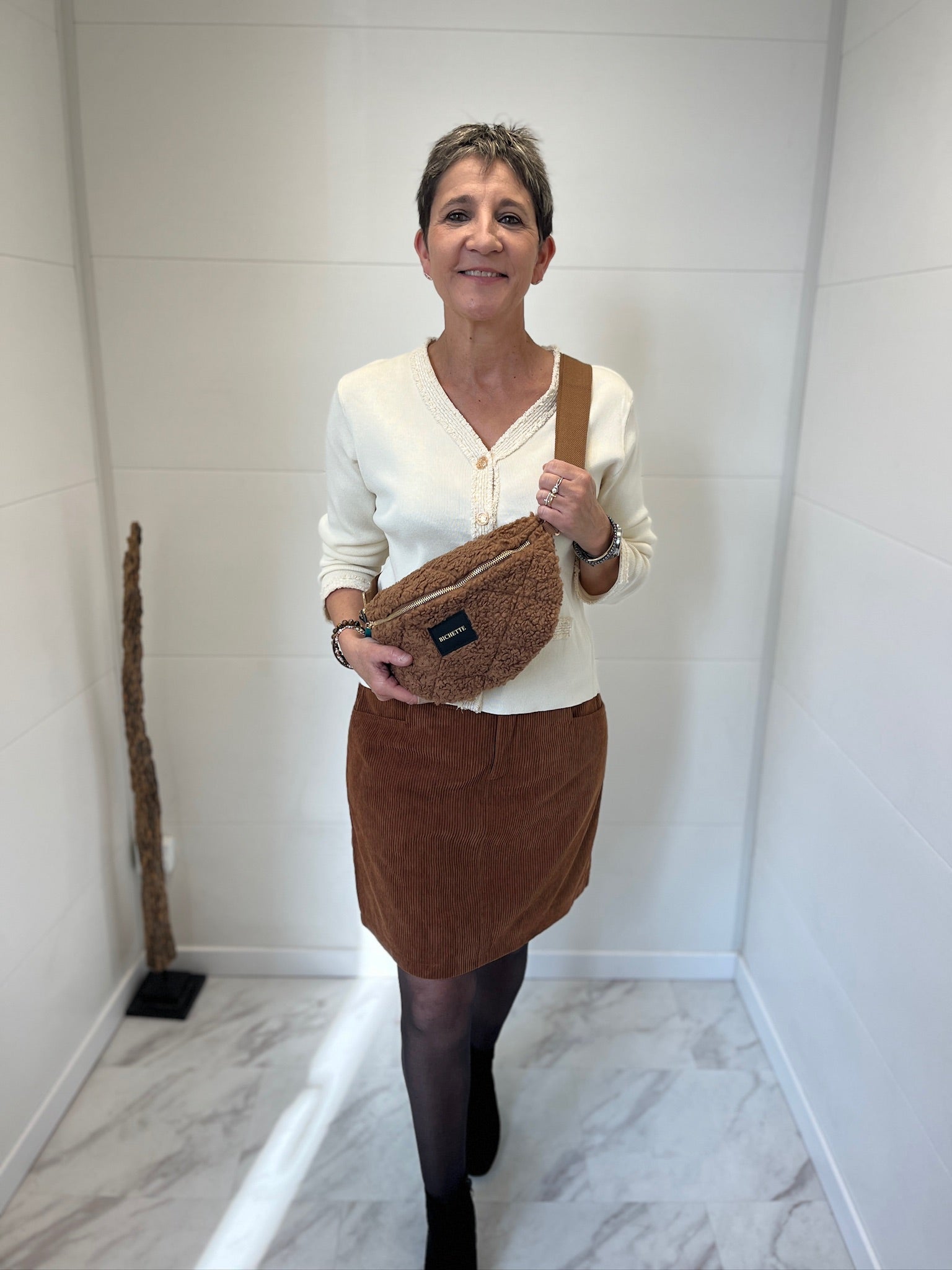 Jupe courte velours Camel