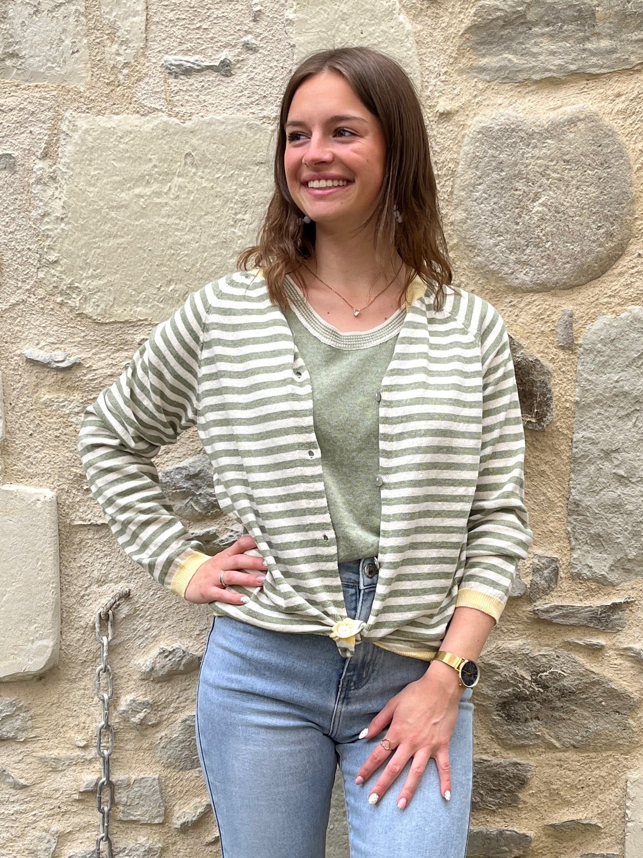 Gilet Rayé Anouk - Kaki