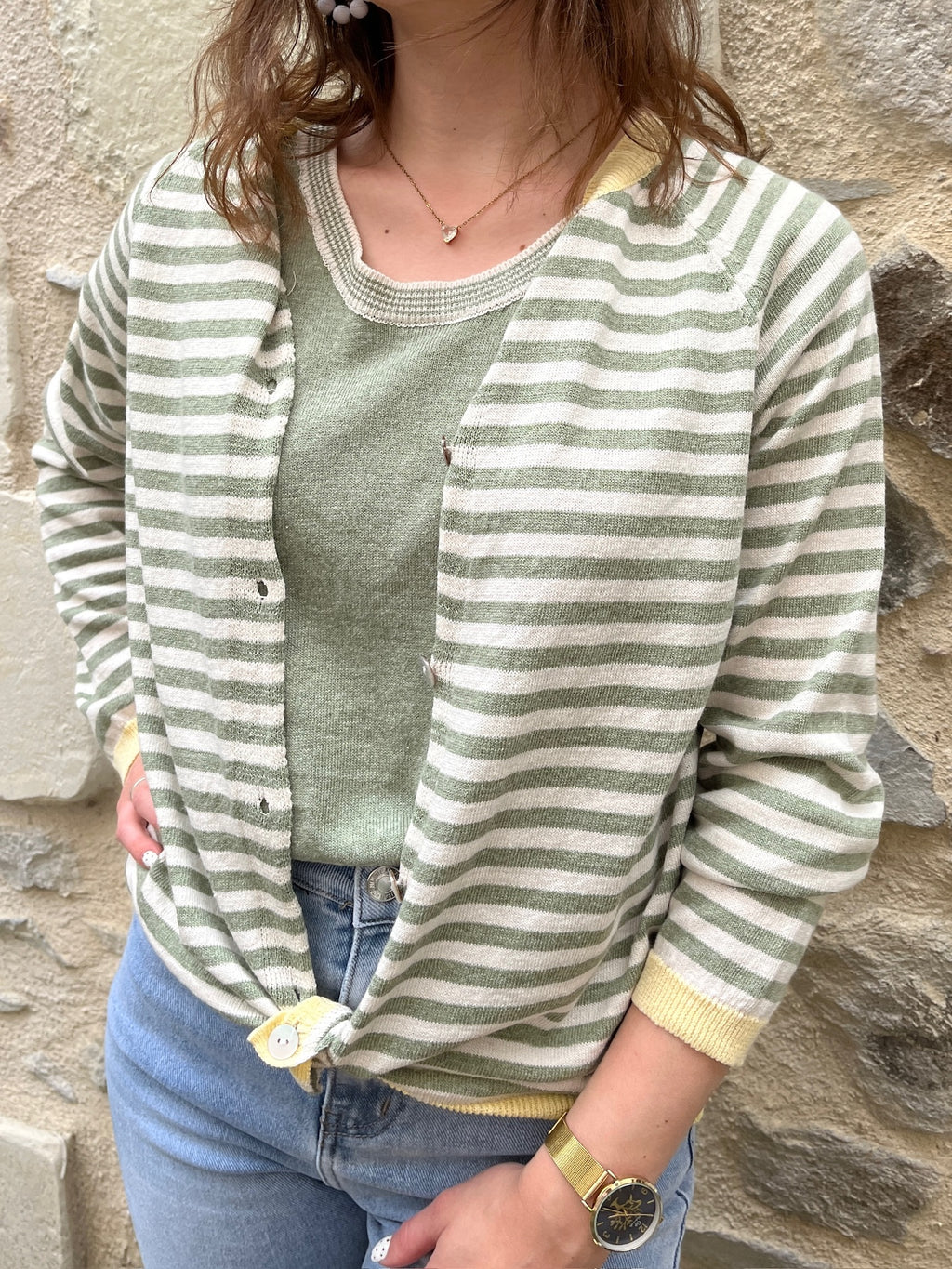 Gilet Rayé Anouk - Kaki