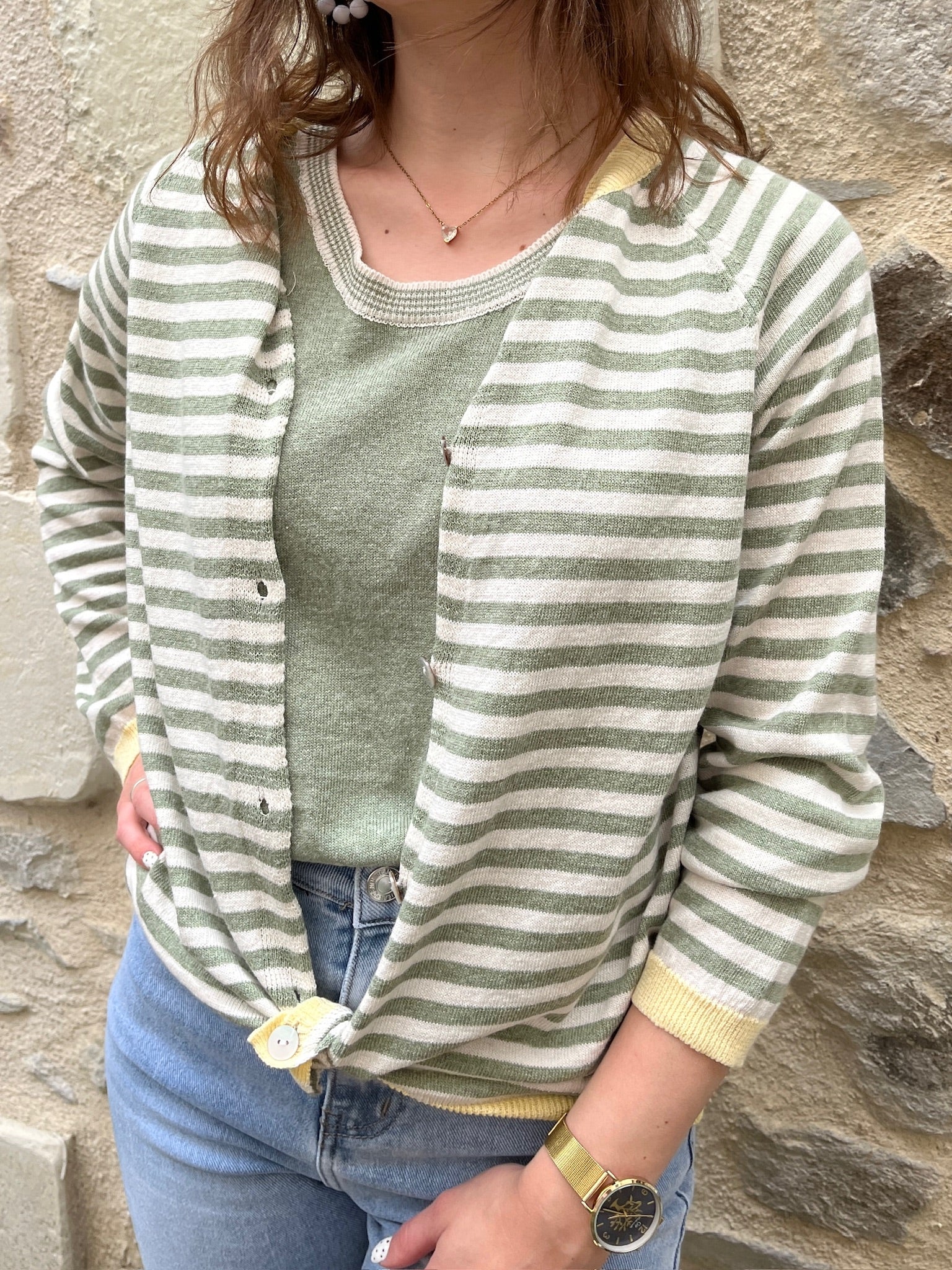 Gilet Rayé Anouk - Kaki
