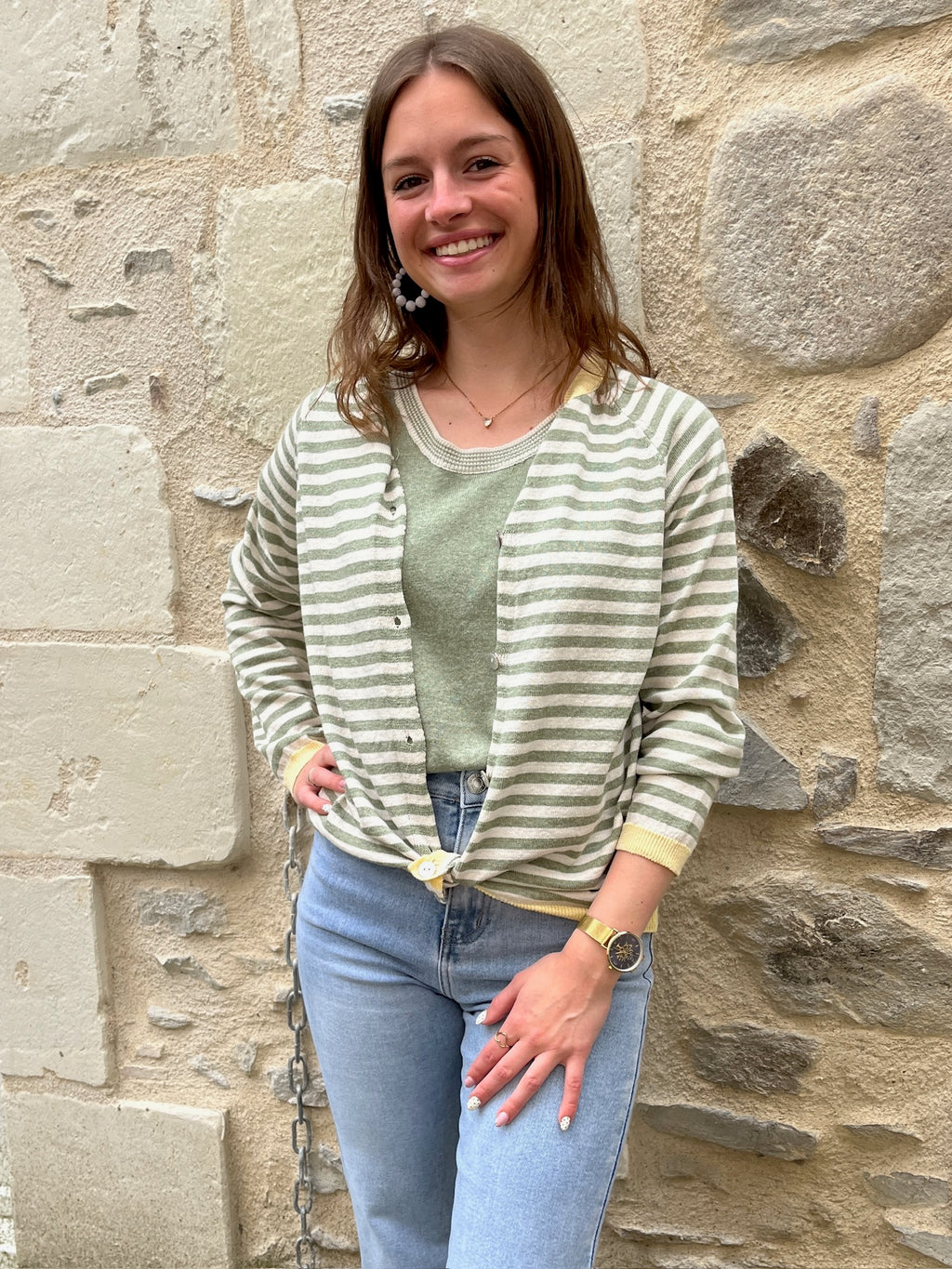 Gilet Rayé Anouk - Kaki