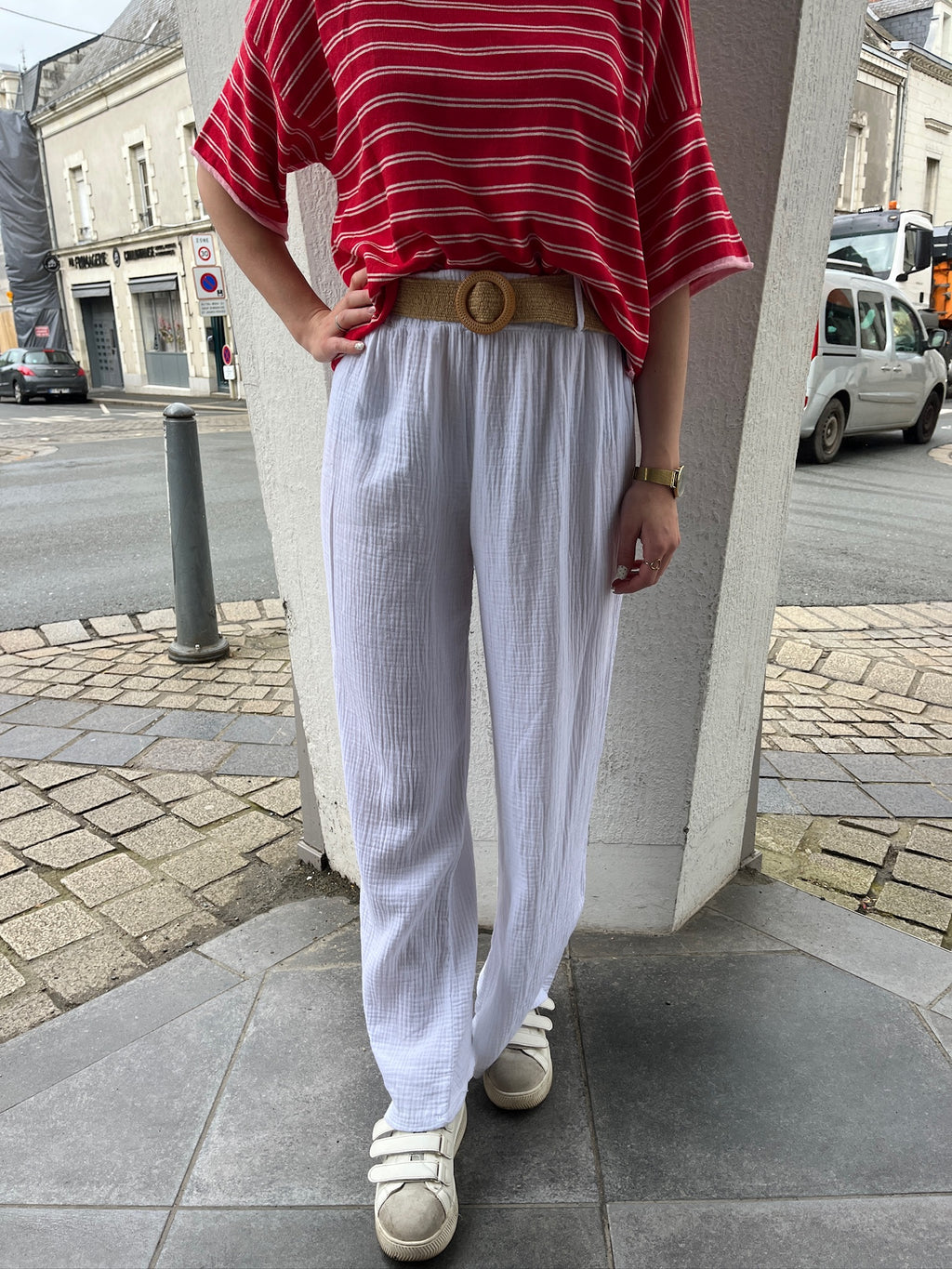 Pantalon Ana gaz de coton - Blanc