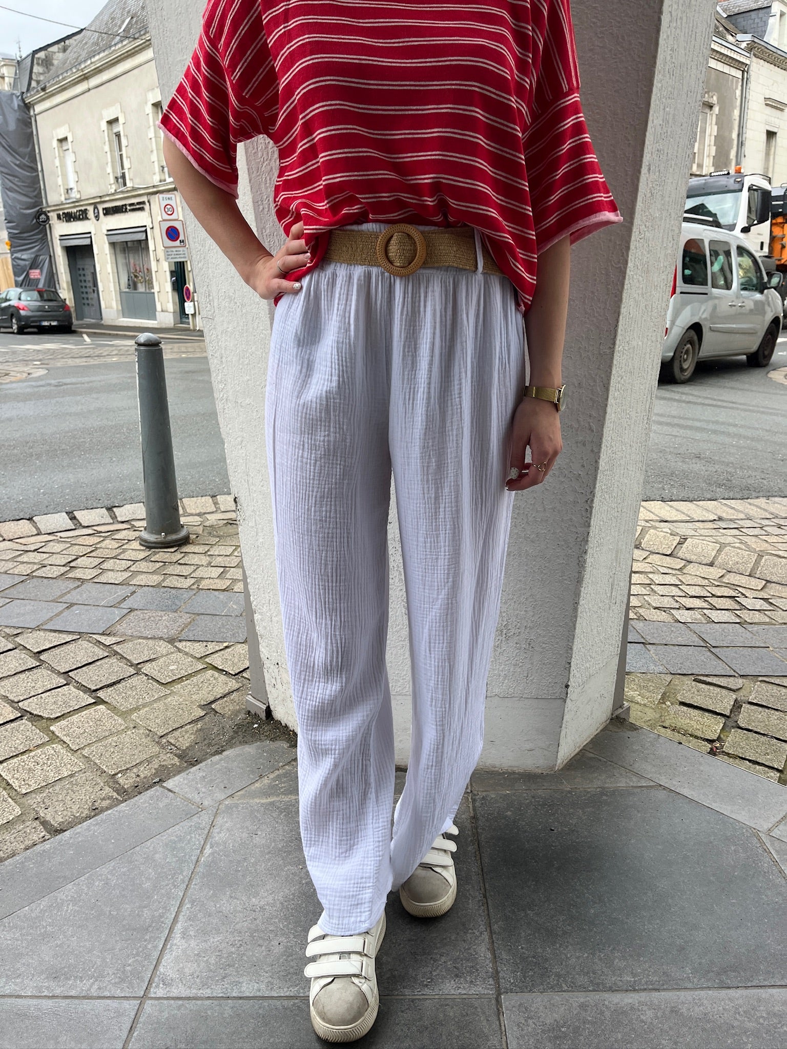 Pantalon Ana gaz de coton - Blanc