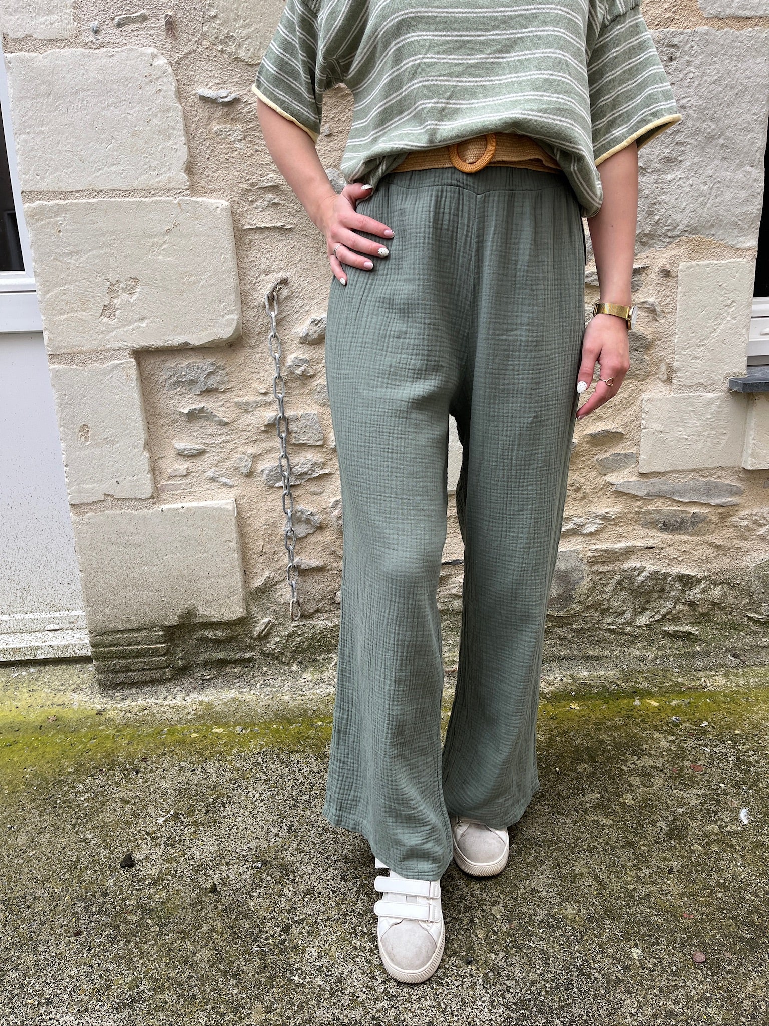 Pantalon Ana gaz de coton - Kaki