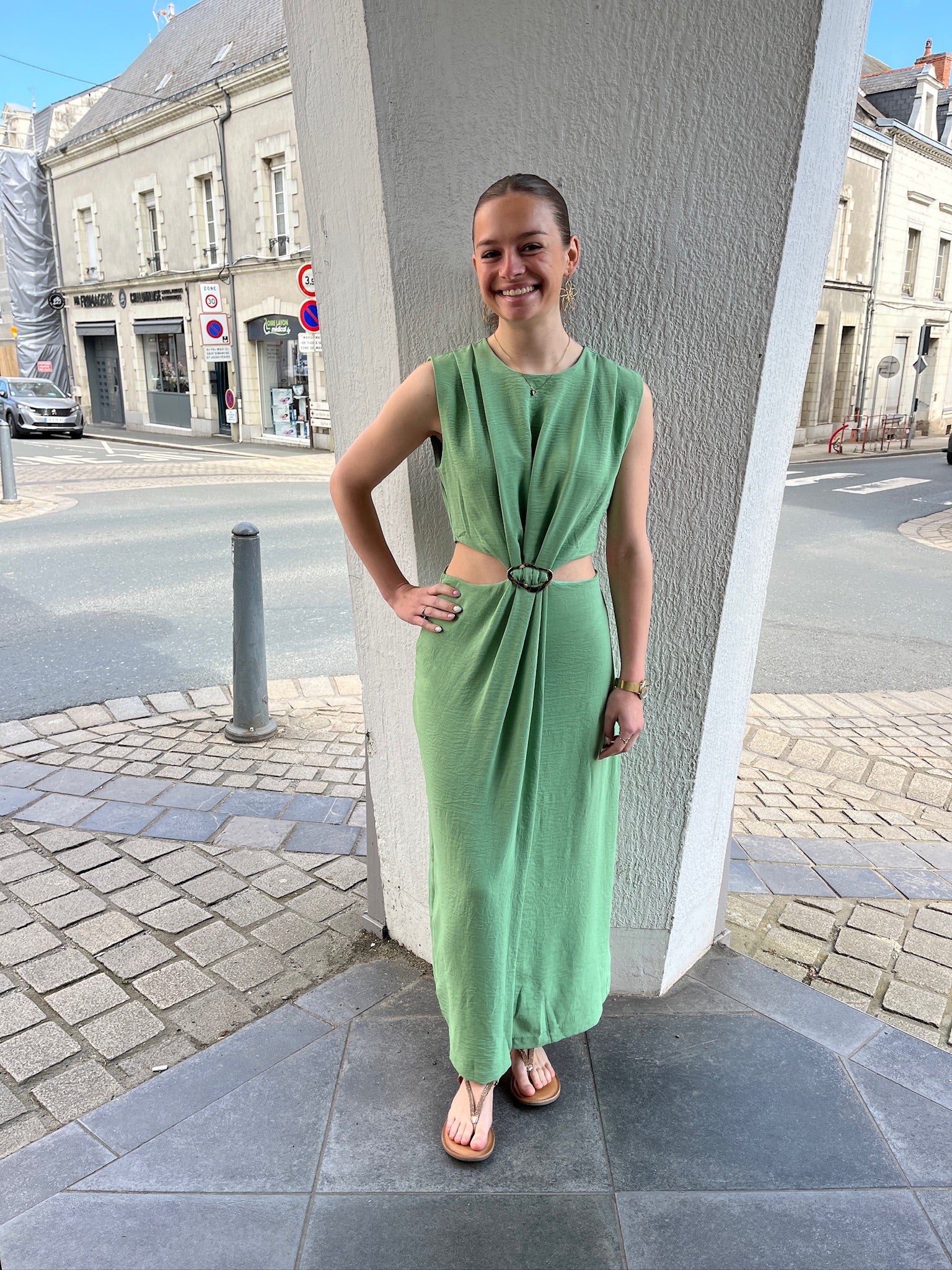 Robe longue Clara - Vert amande