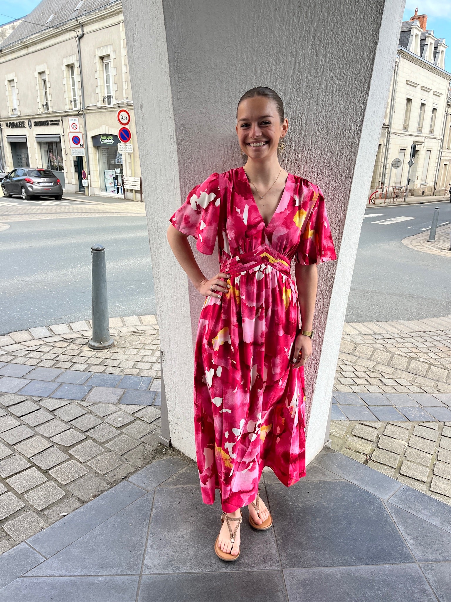 Robe longue Alba - Rose à motif