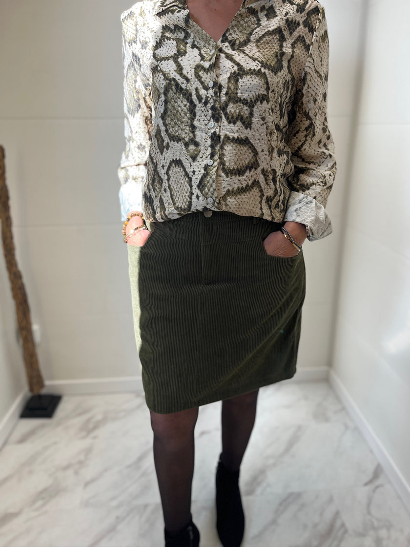 Jupe courte velours kaki