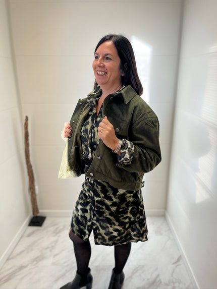 Veste courte velours kaki