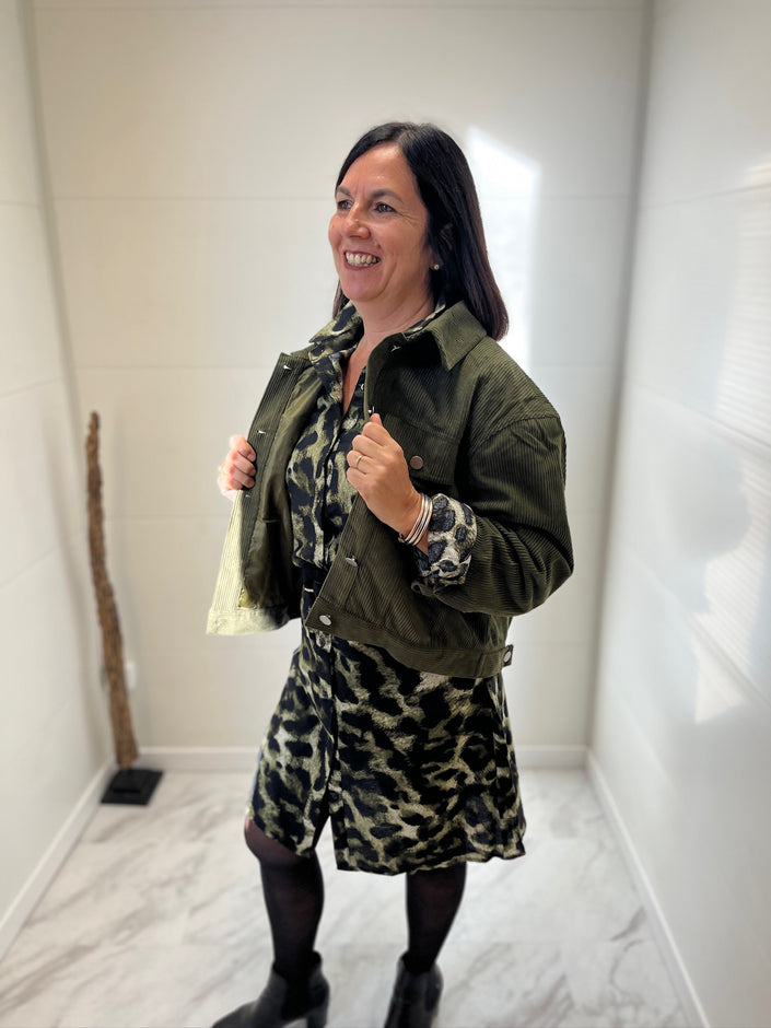 Veste courte velours kaki