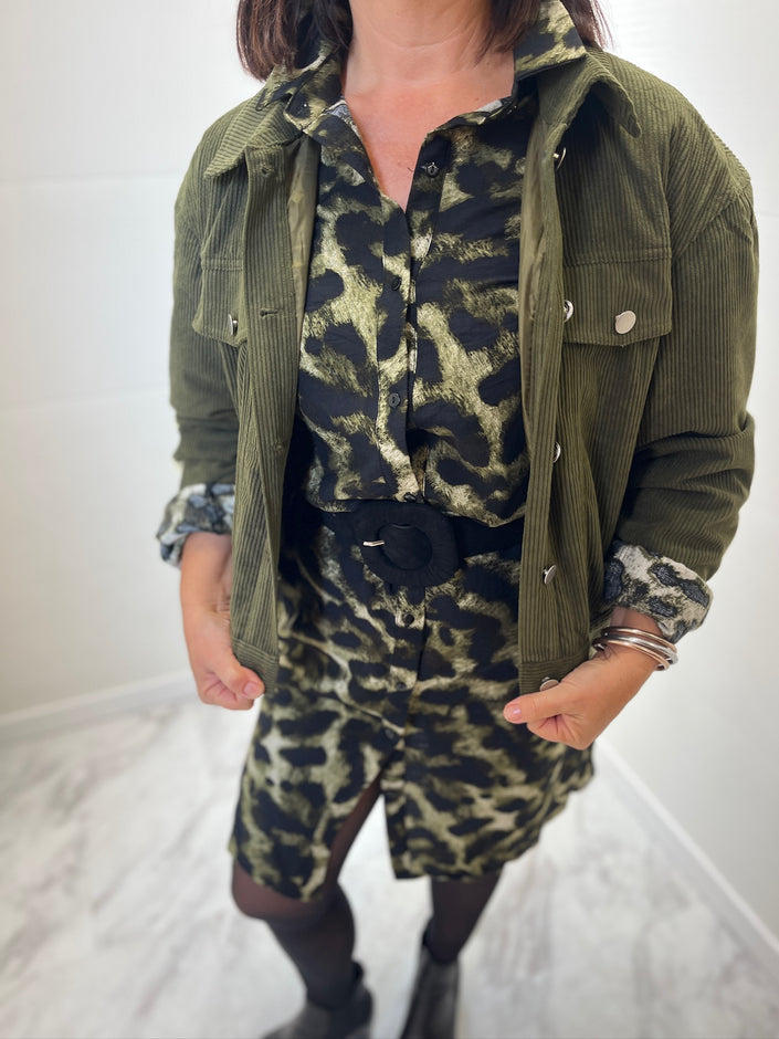 Robe léopard Clarisse Kaki