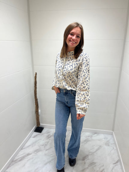 Blouse écru à motif marine