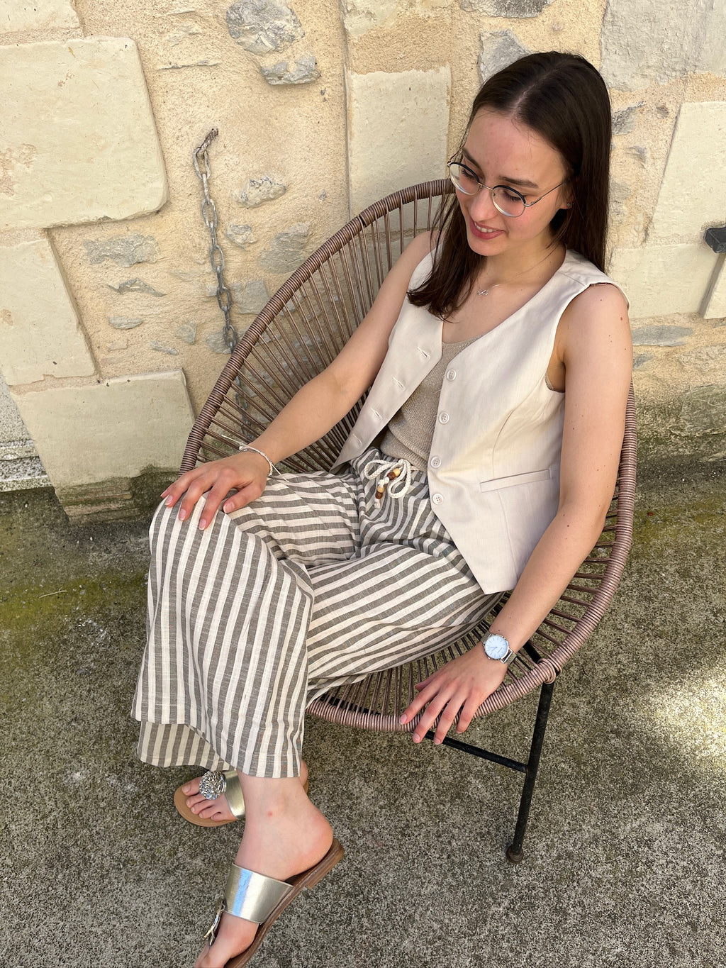 Pantalon Aude à rayures - Kaki