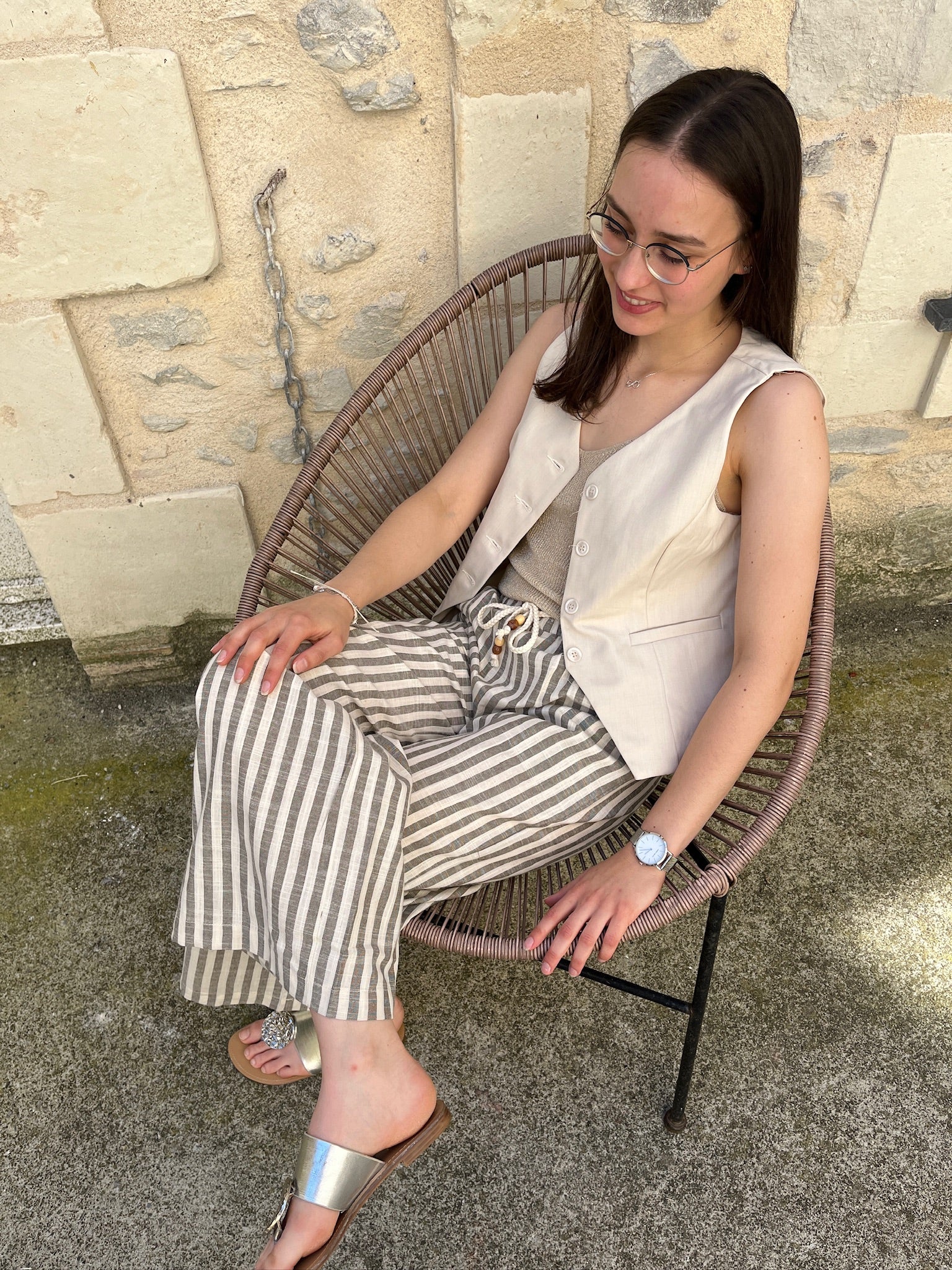 Pantalon Aude à rayures - Kaki