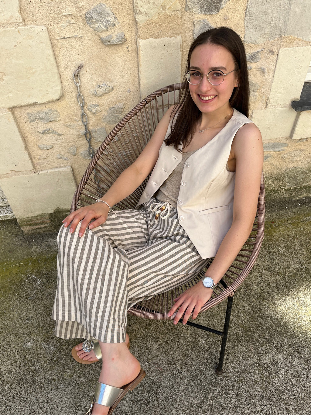 Pantalon Aude à rayures - Kaki