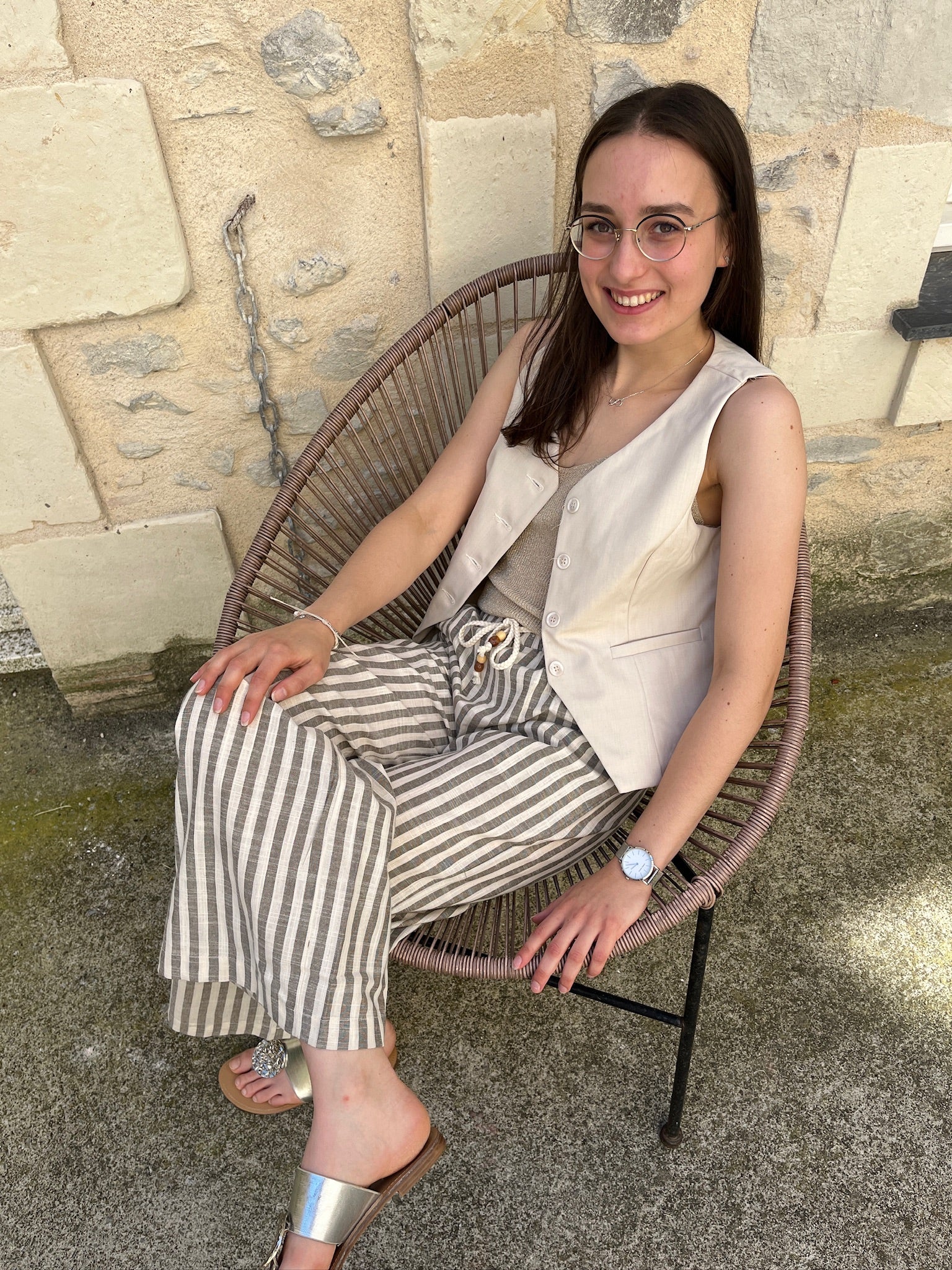 Pantalon Aude à rayures - Kaki