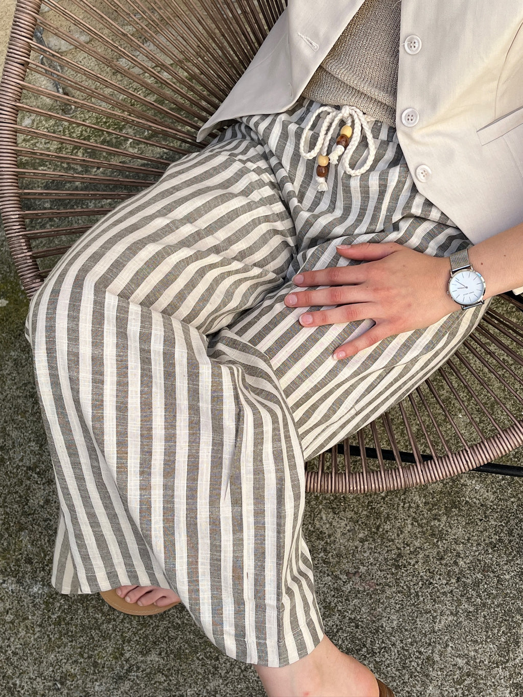 Pantalon Aude à rayures - Kaki