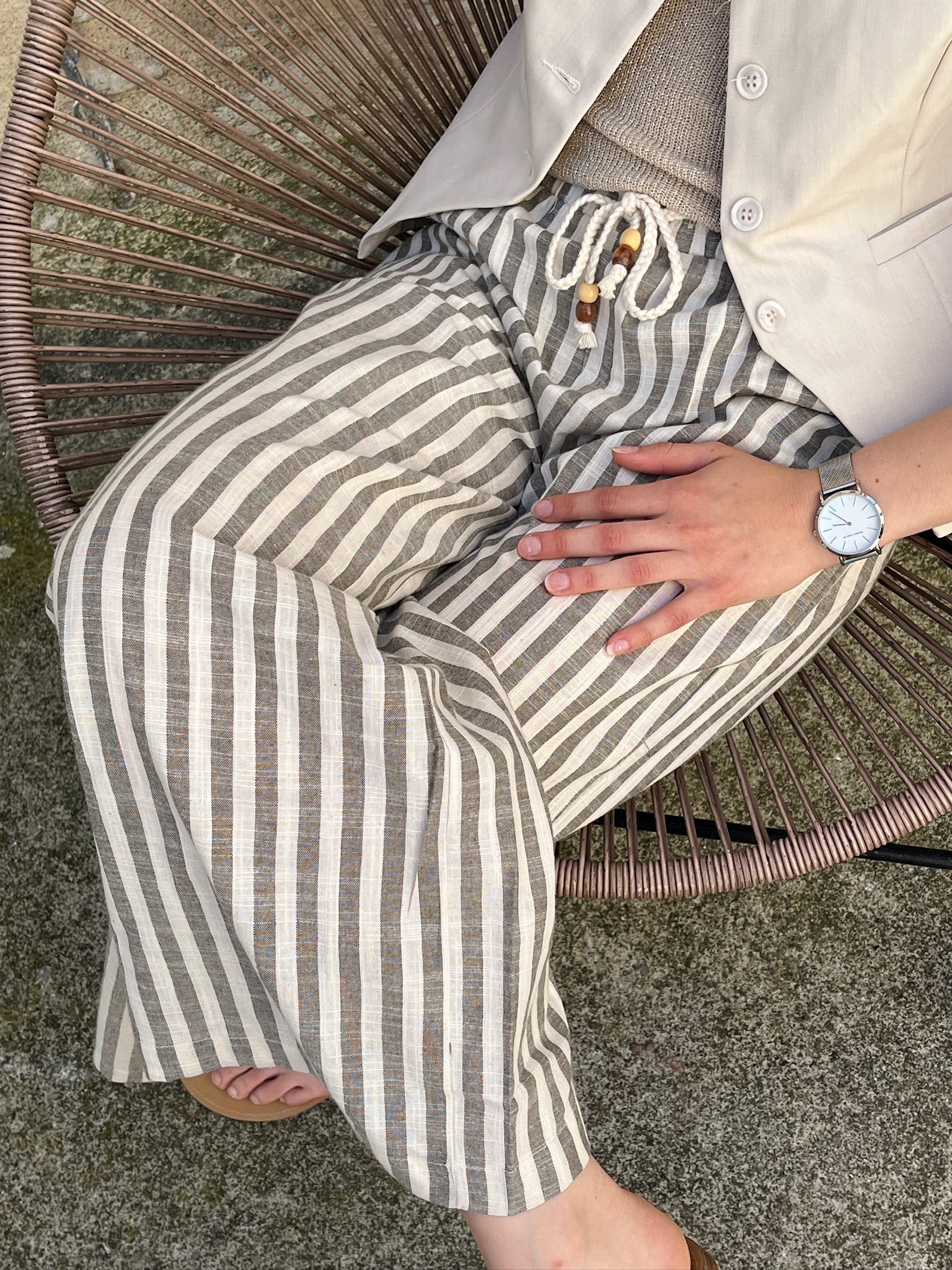 Pantalon Aude à rayures - Kaki