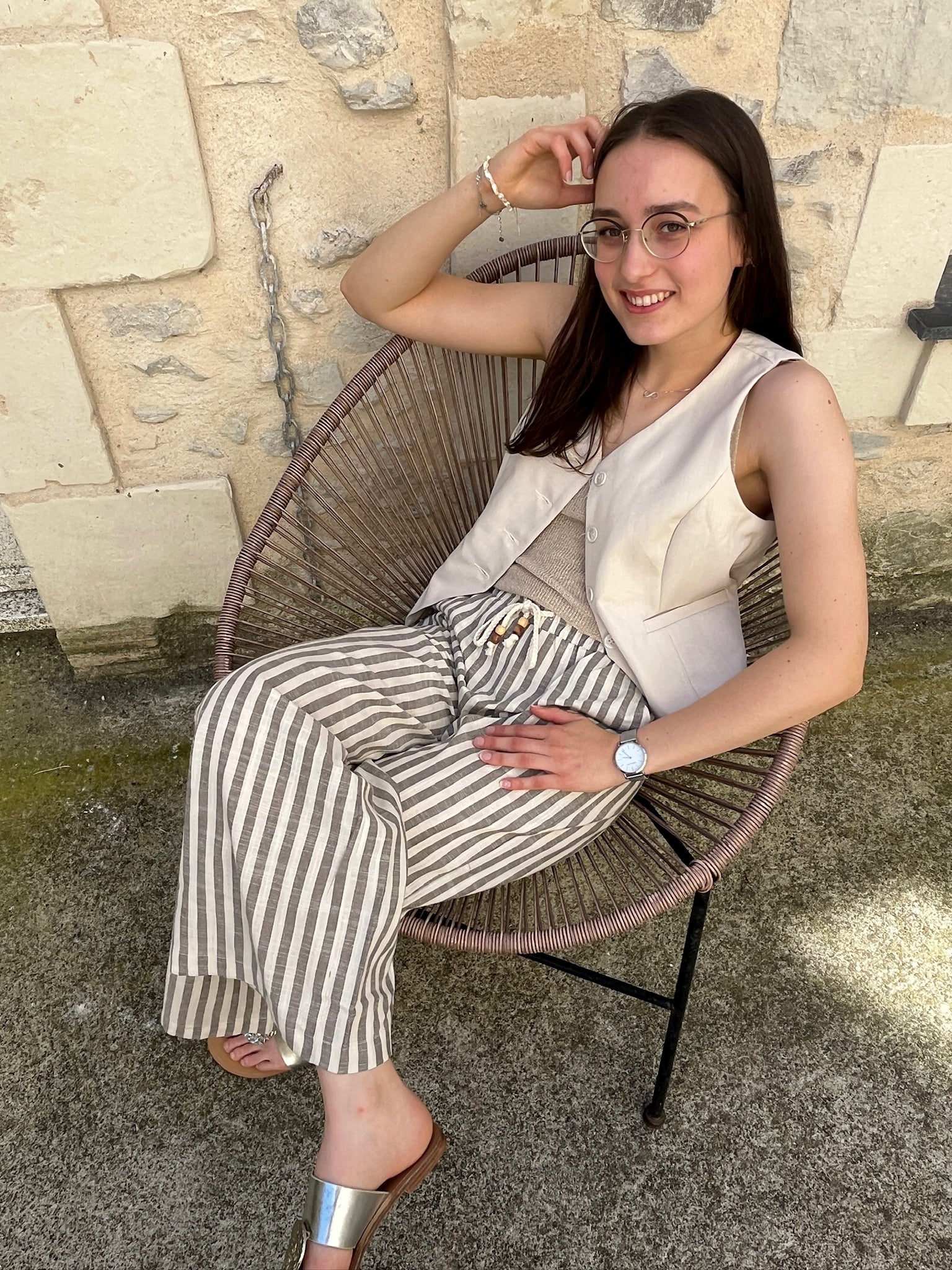 Pantalon Aude à rayures - Kaki