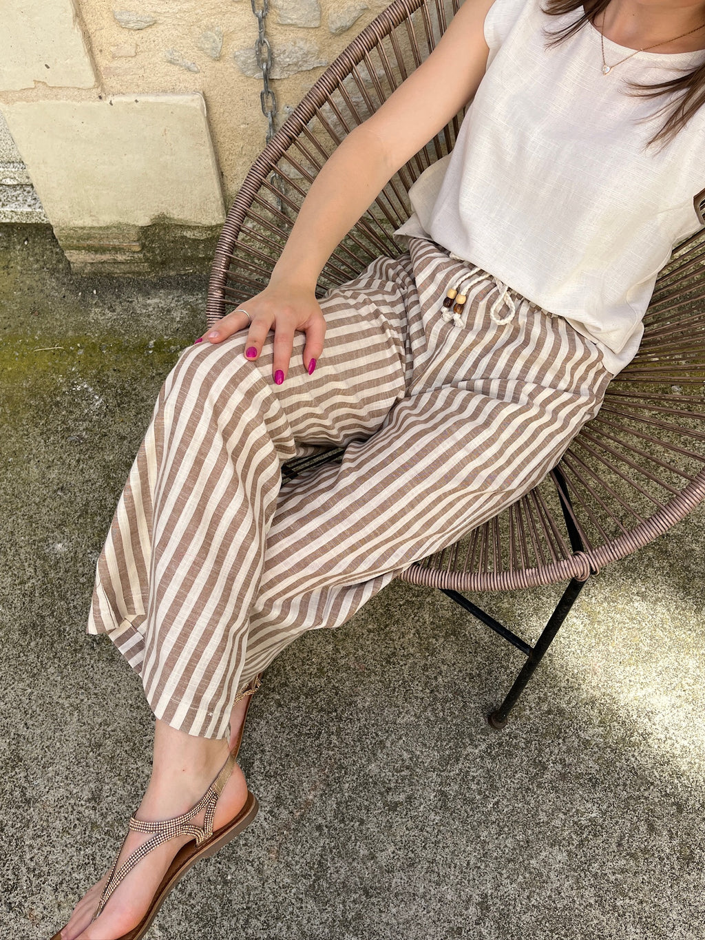 Pantalon Aude à rayures - Camel