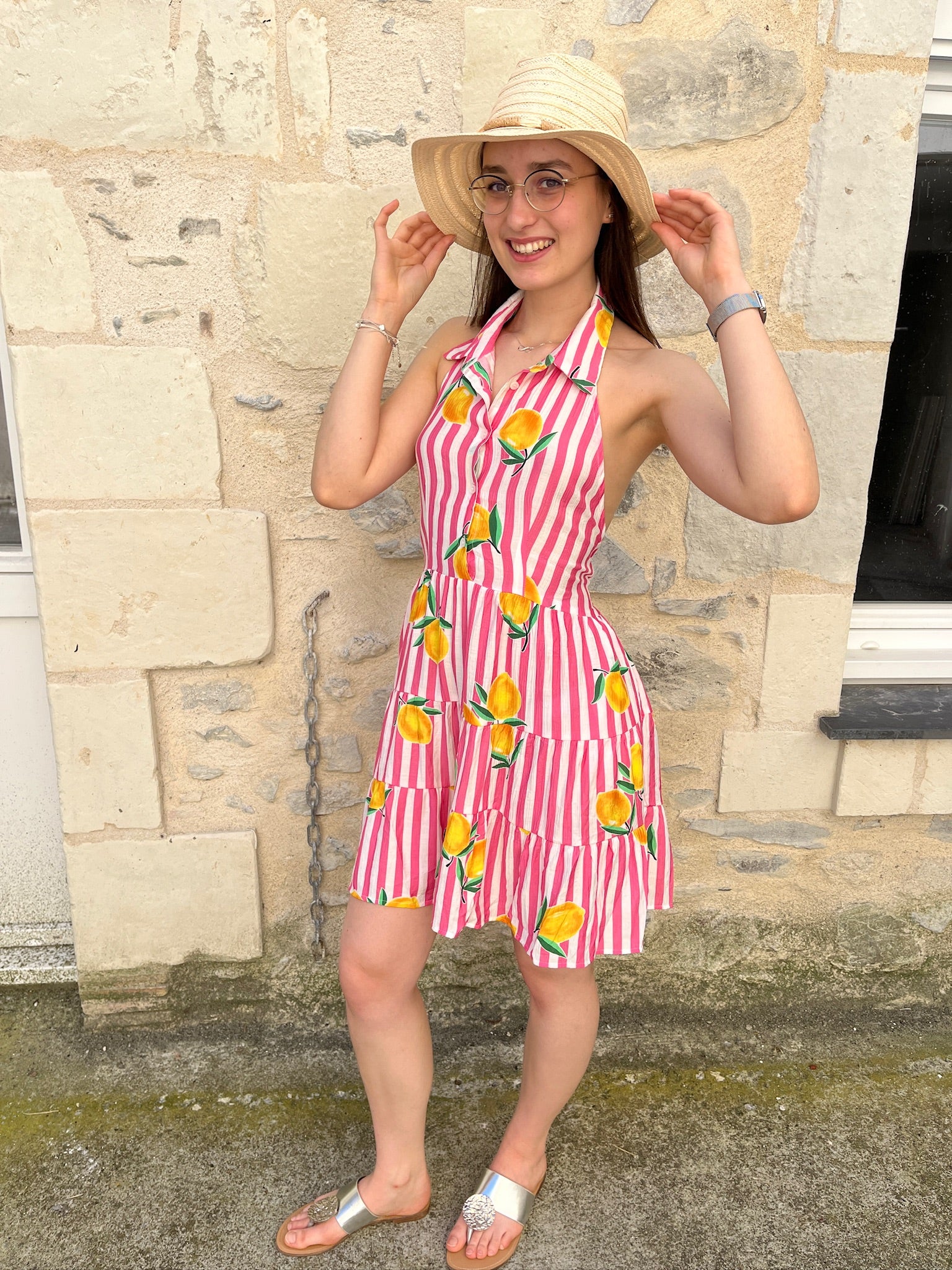 Robe courte Citron - Rose