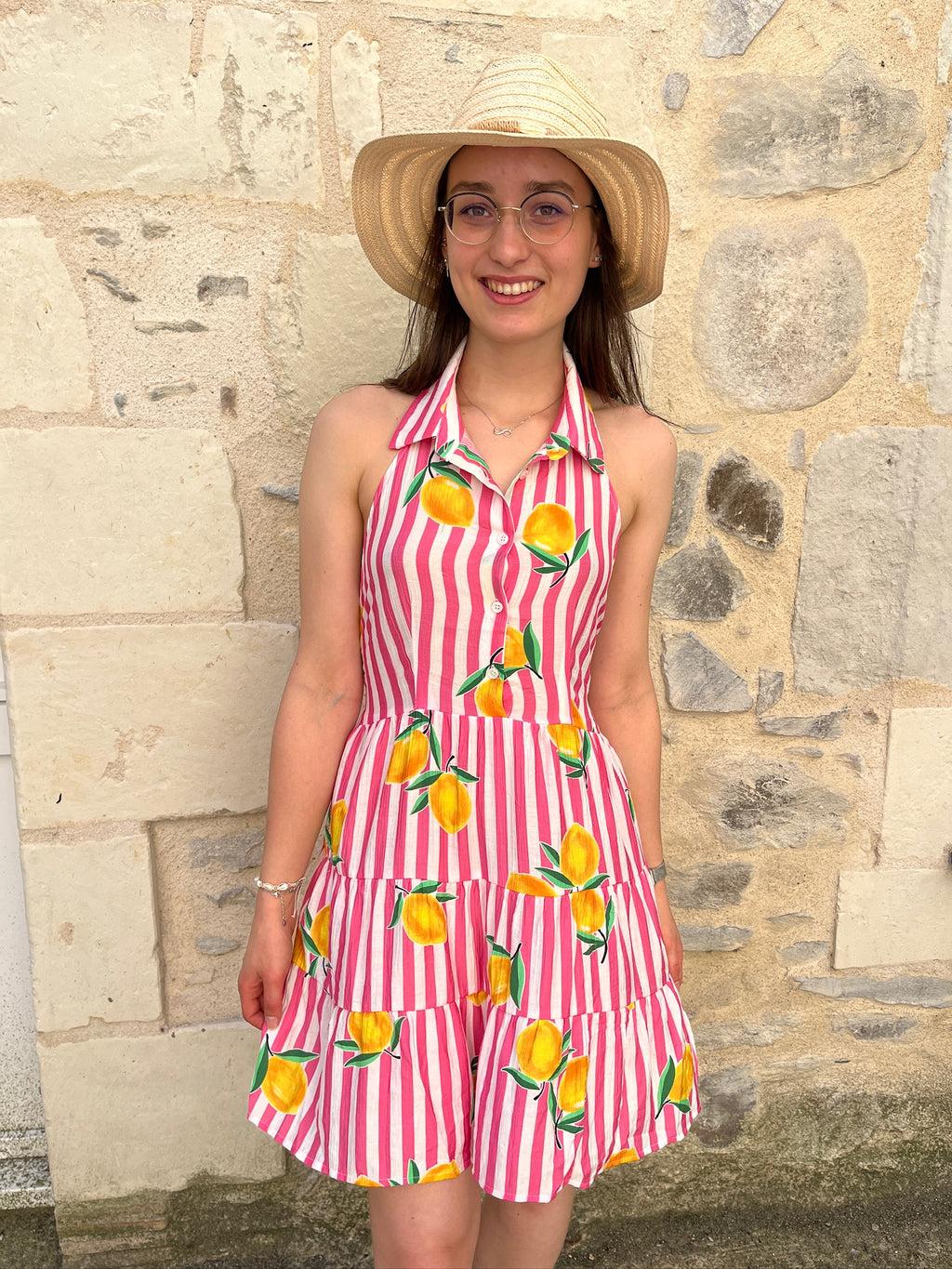 Robe courte Citron - Rose