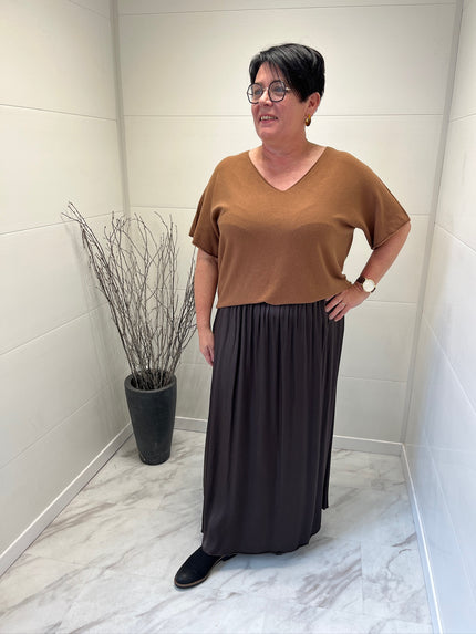 Jupe satin chocolat élastiquée