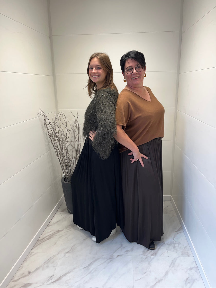 Jupe satin chocolat élastiquée