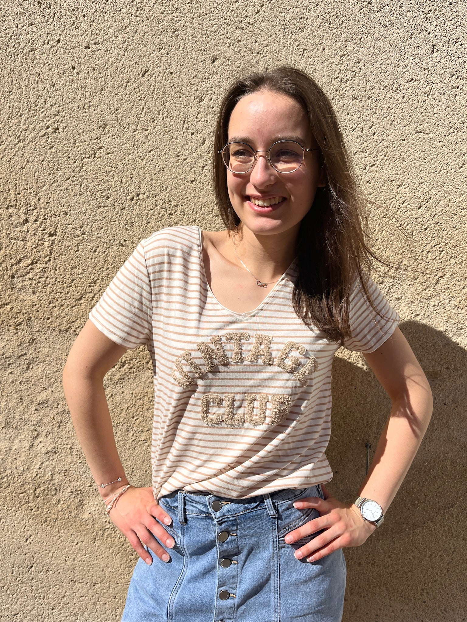 Tee-shirt rayures Vintage Club - Beige