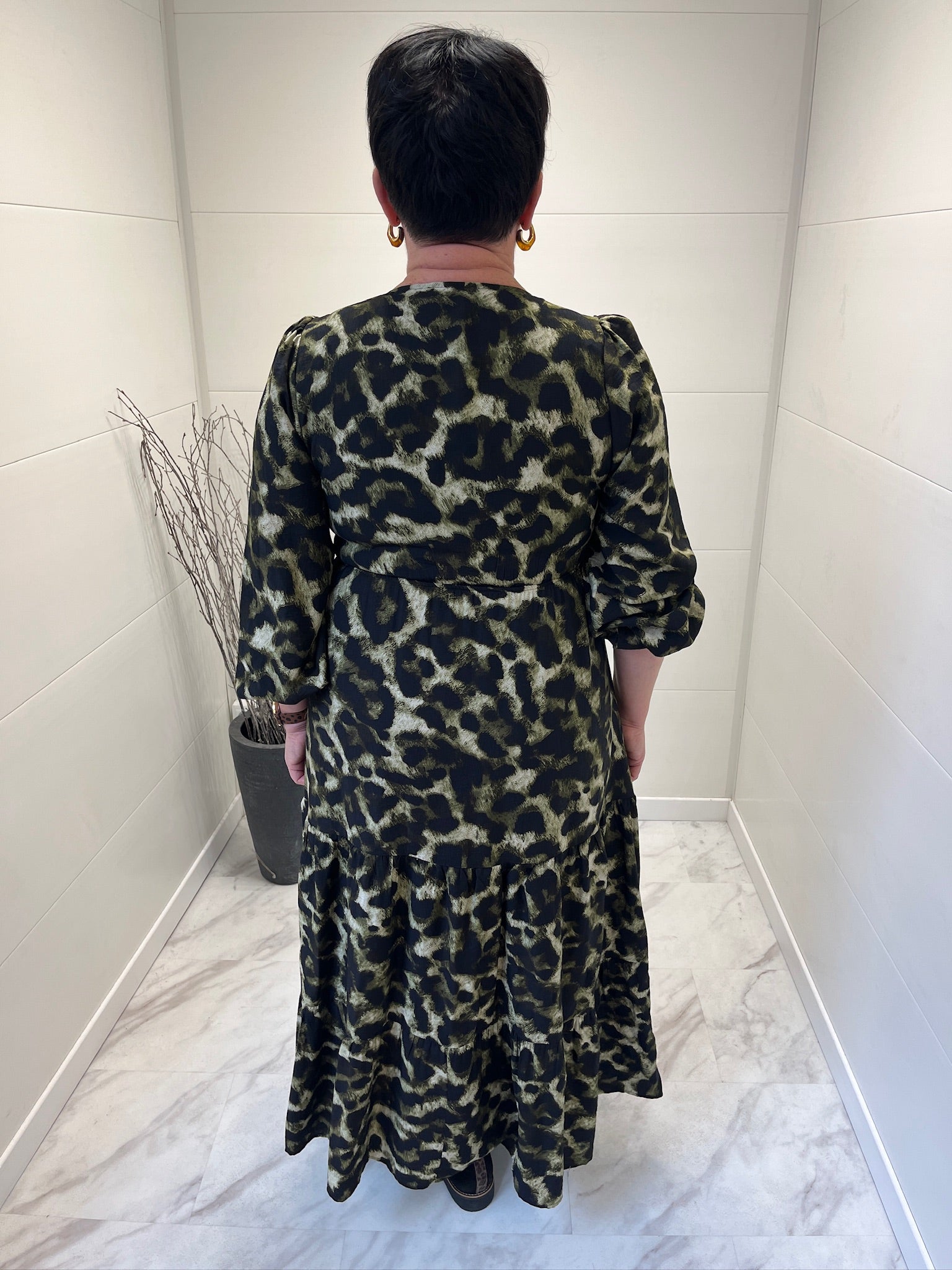 Robe longue léopard kaki