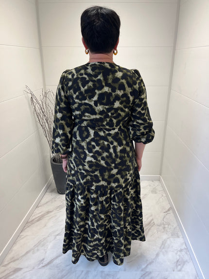 Robe longue léopard kaki