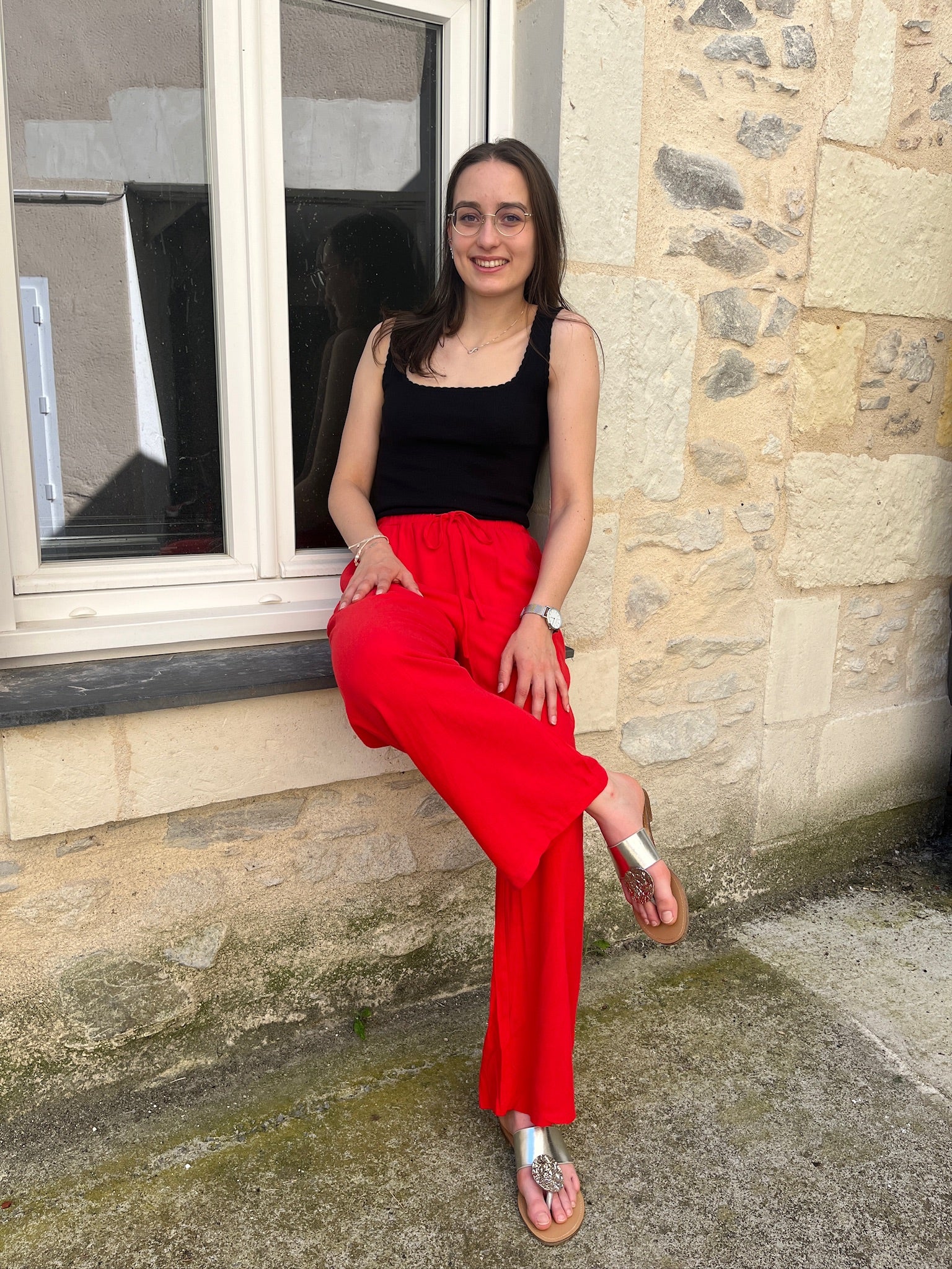 Pantalon fluide lin - Rouge