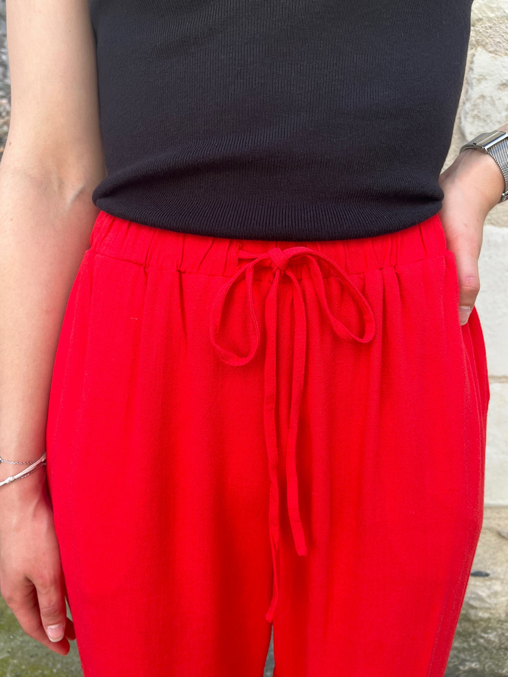 Pantalon fluide lin - Rouge