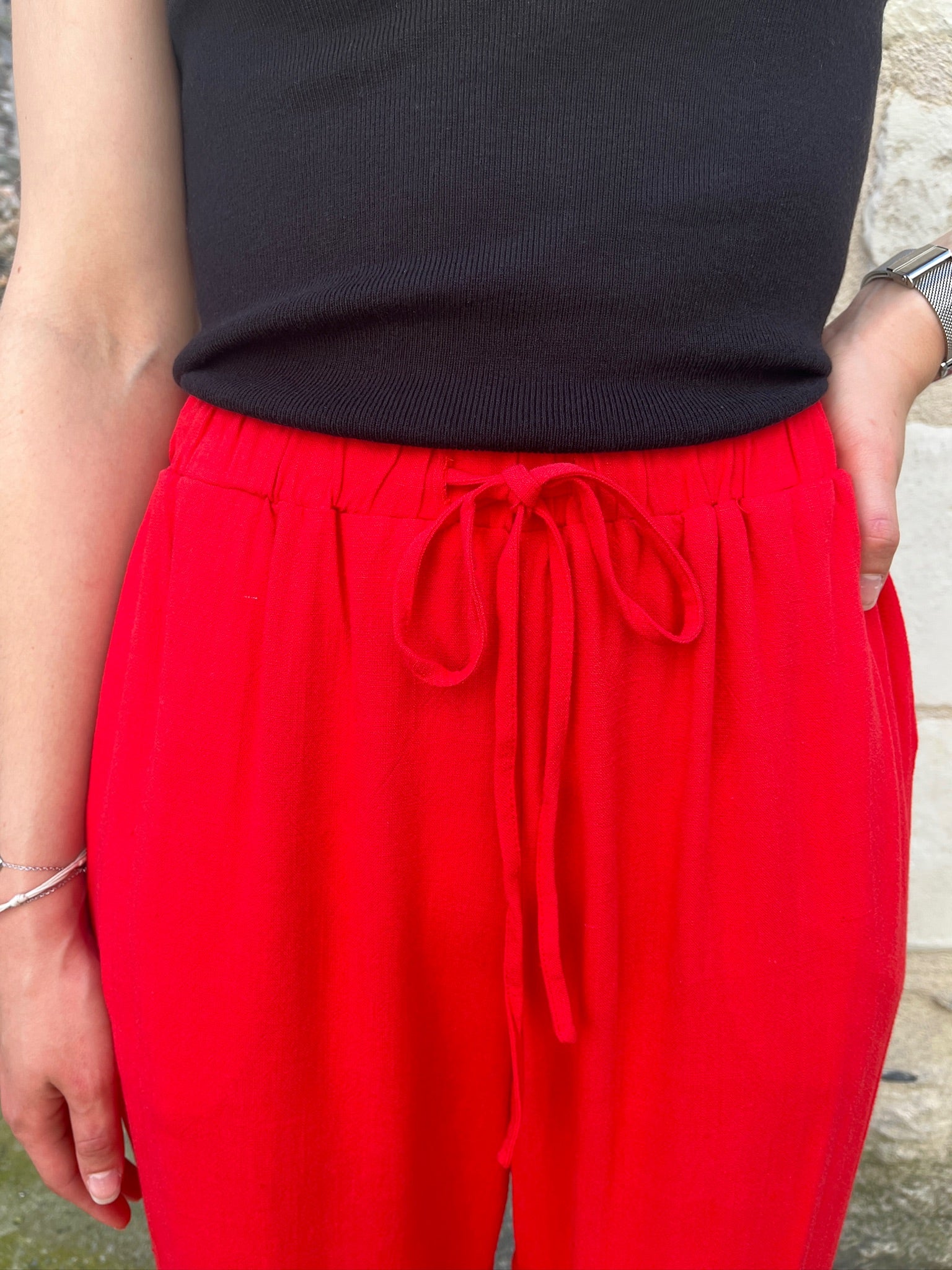 Pantalon fluide lin - Rouge