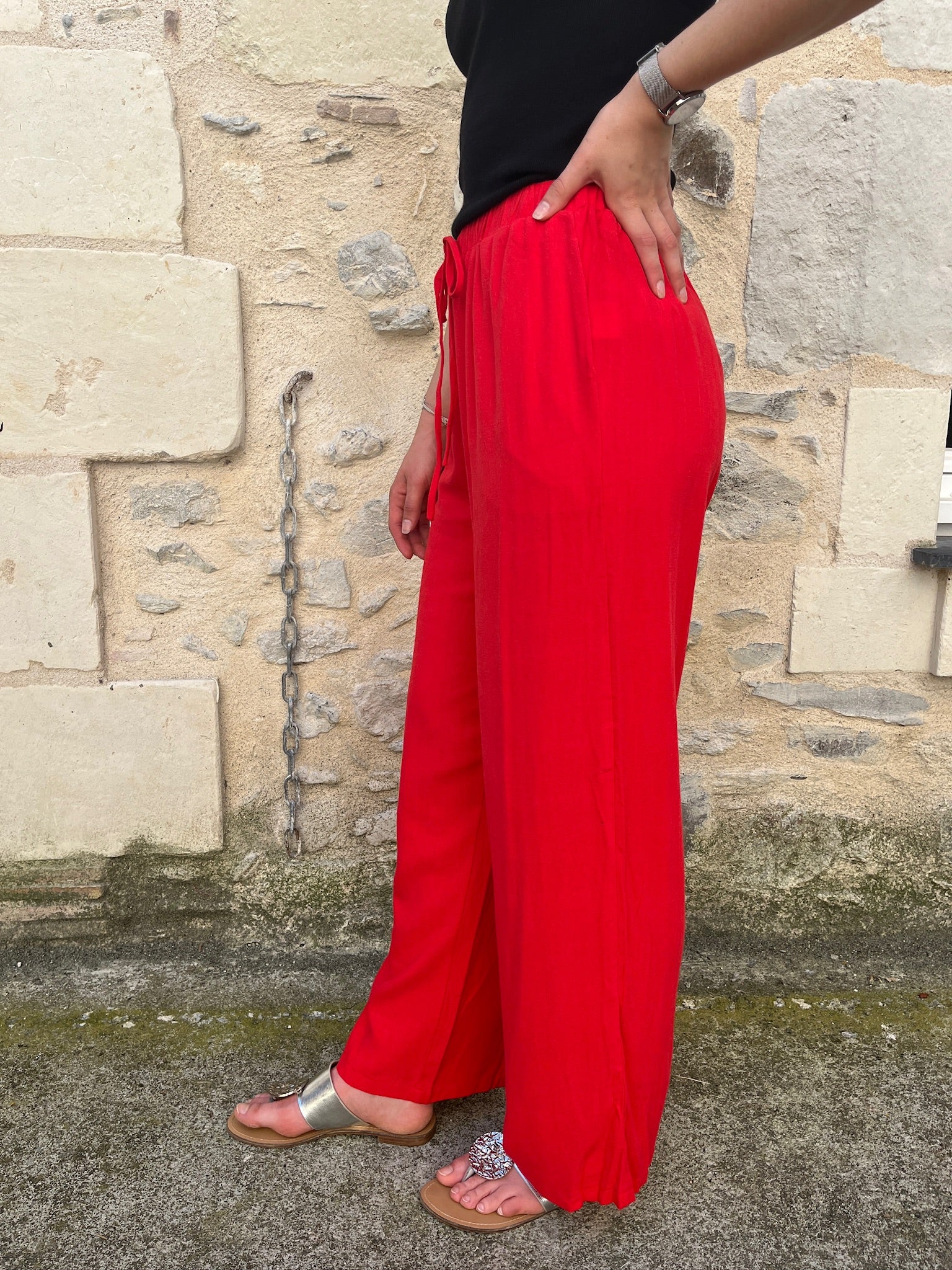 Pantalon fluide lin - Rouge