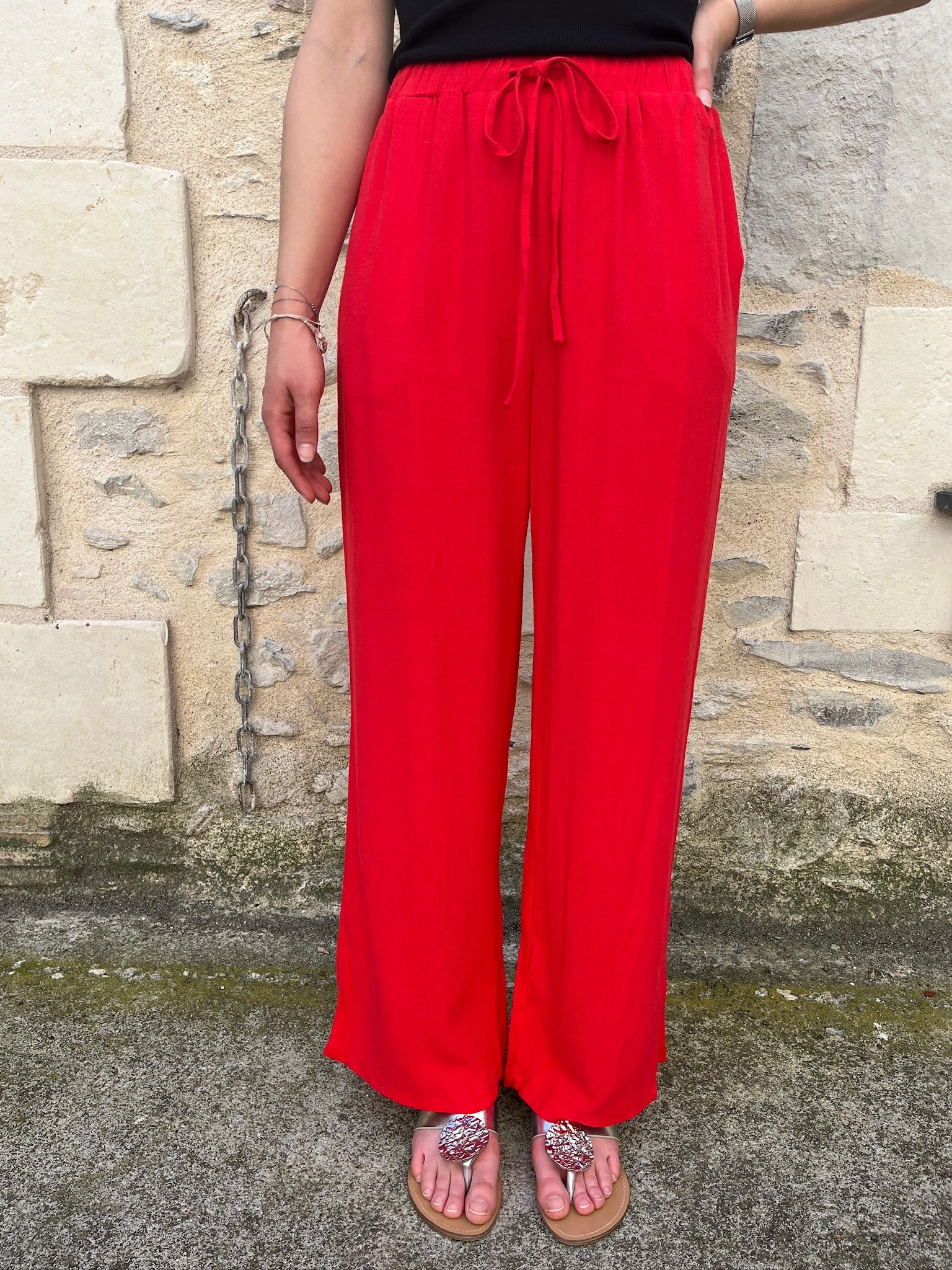 Pantalon fluide lin - Rouge