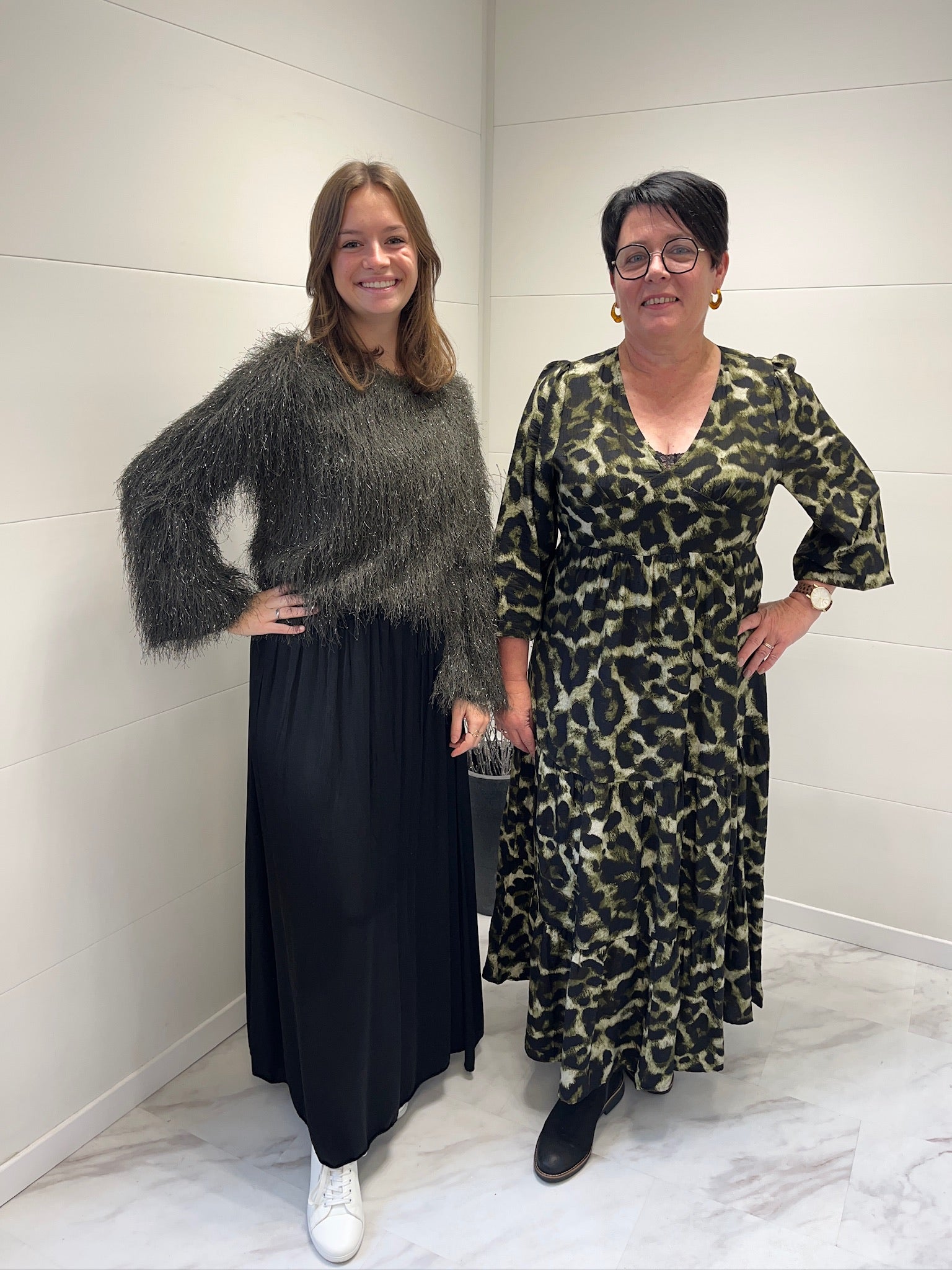 Robe longue léopard kaki