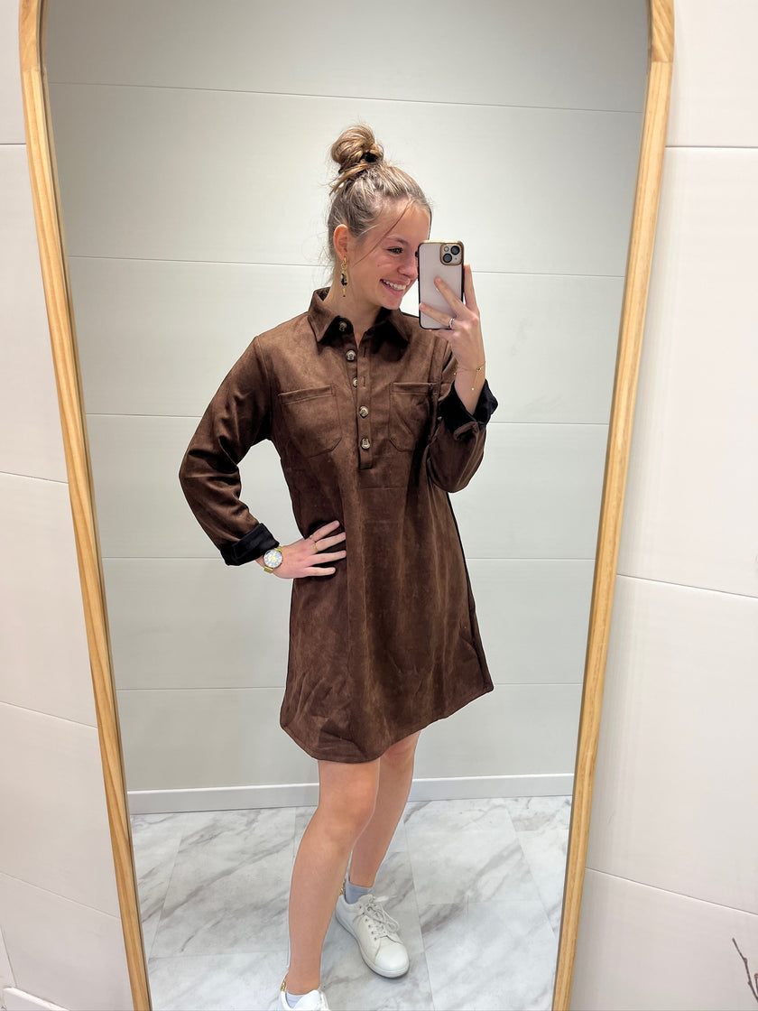 Robe courte matière suédine Chocolat