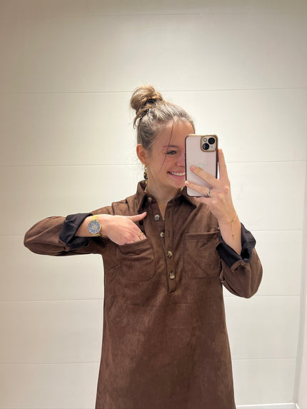 Robe courte matière suédine Chocolat
