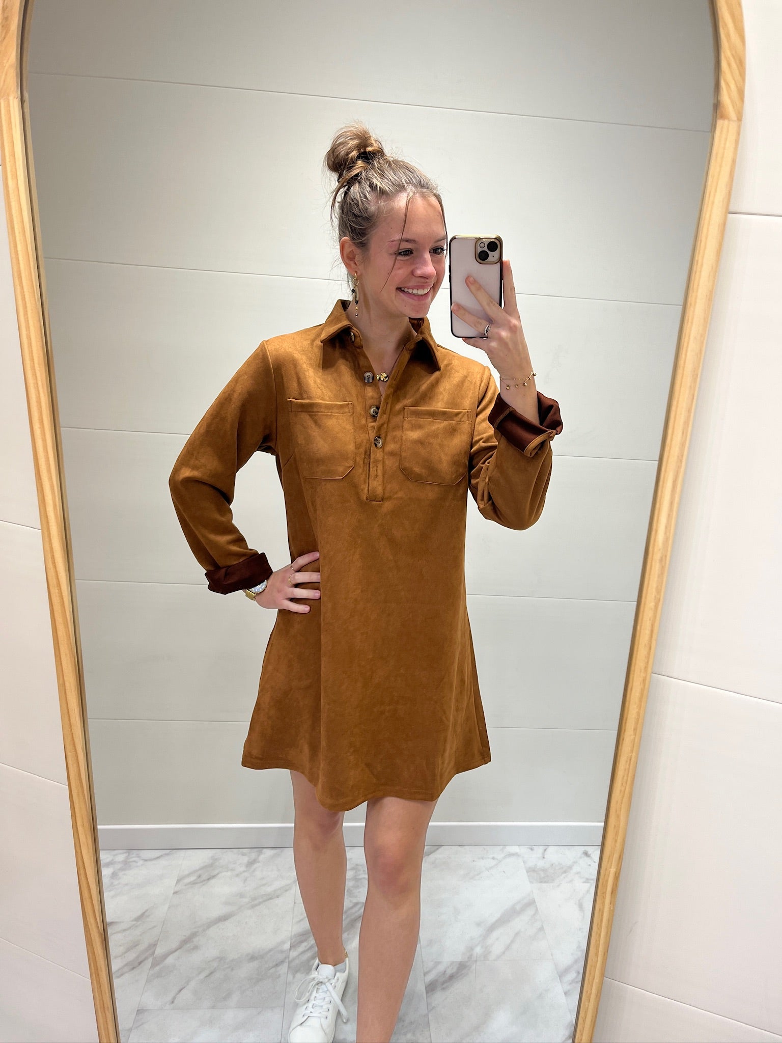 Robe courte matière suédine Camel