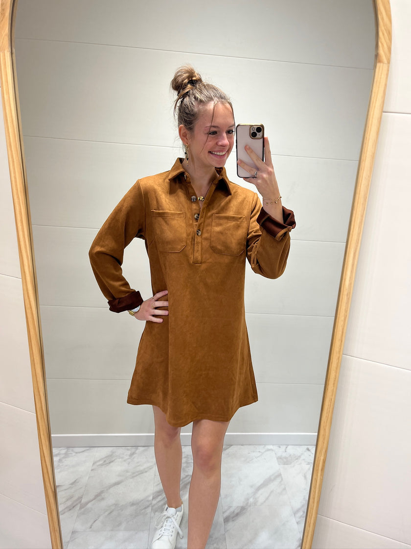 Robe courte matière suédine Camel