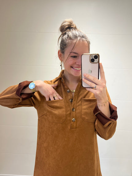 Robe courte matière suédine Camel