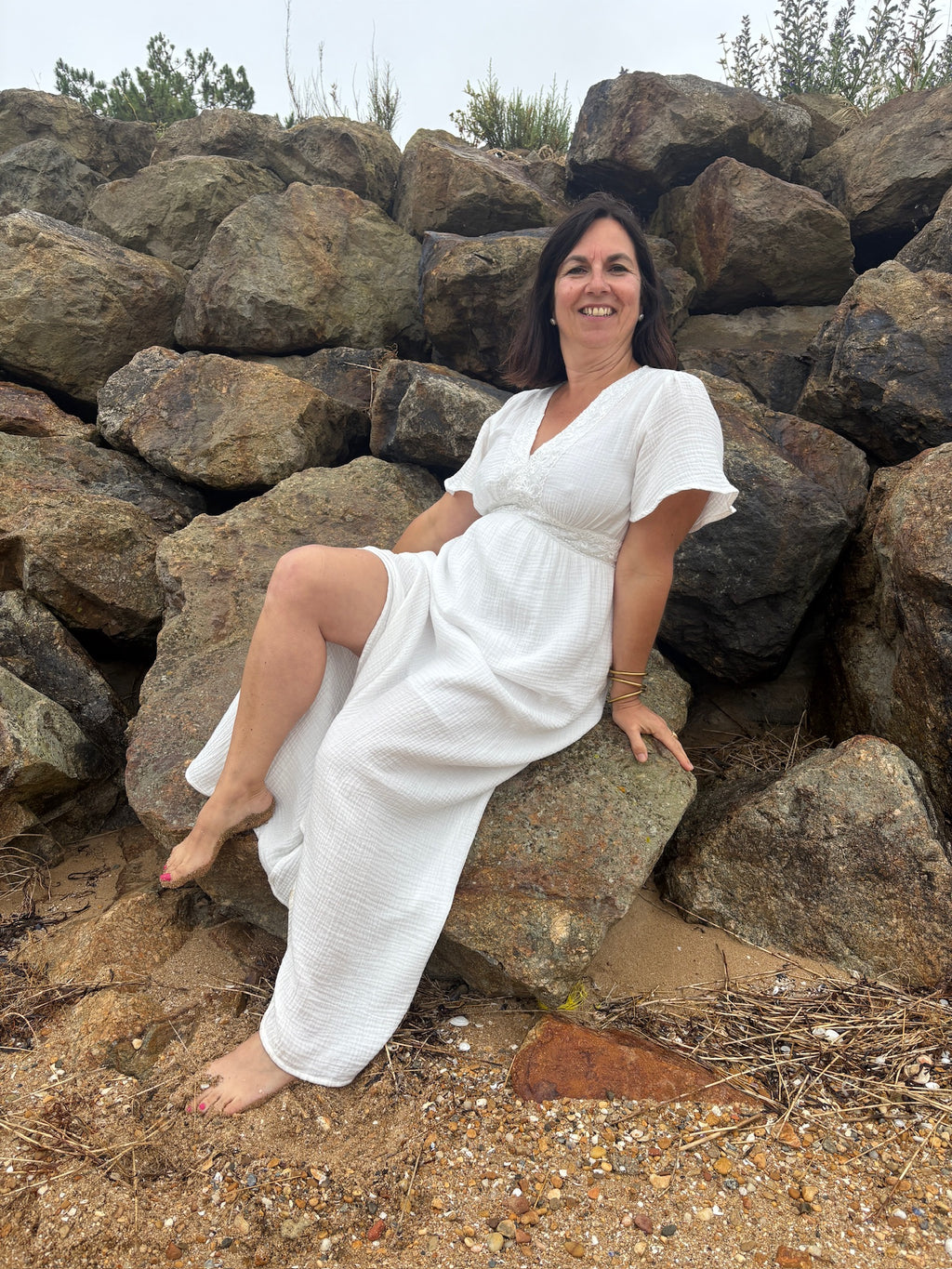 Robe longue Gaz de coton - Blanc