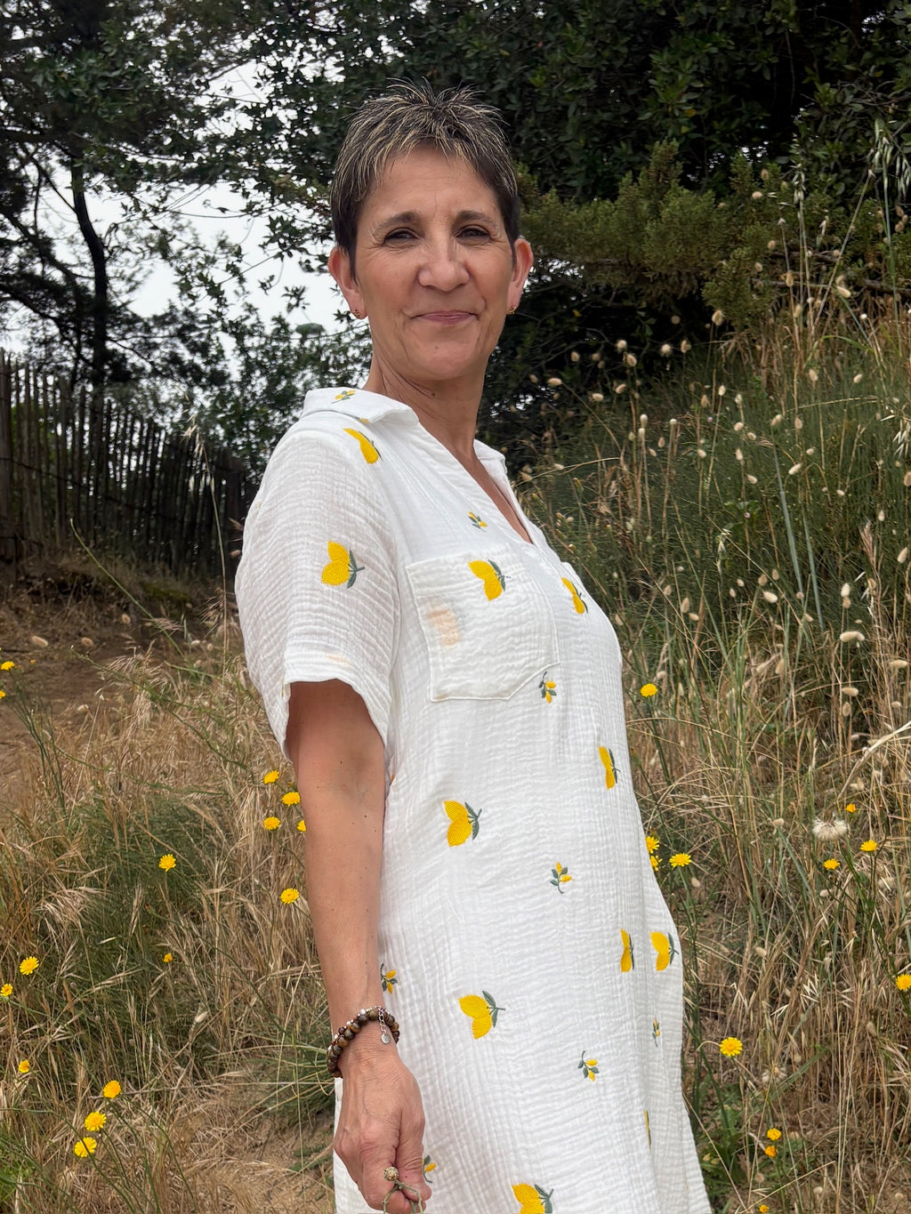Robe Citron Gaz de coton - Blanc