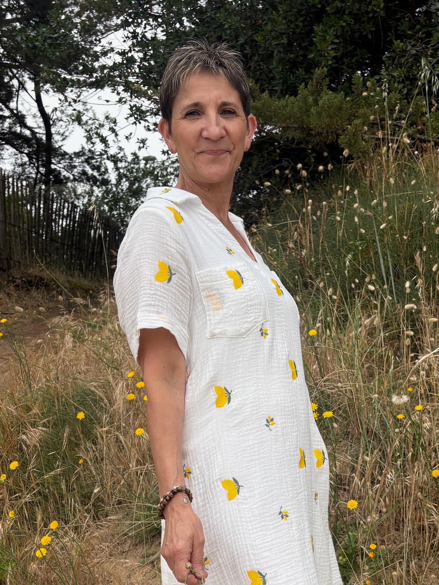 Robe Citron Gaz de coton - Blanc