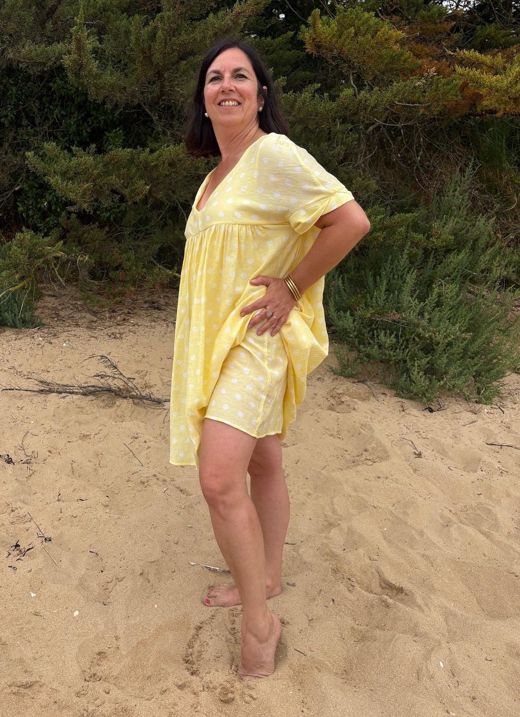 Combi-short à pois - Jaune et blanche