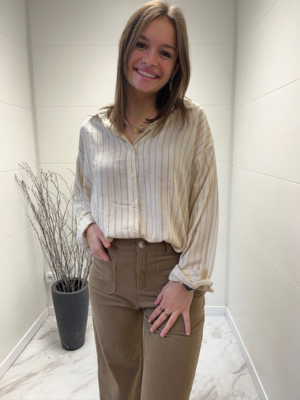 Chemise à rayures et broderies Camel