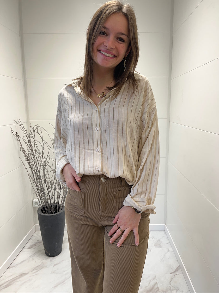 Chemise à rayures et broderies Camel