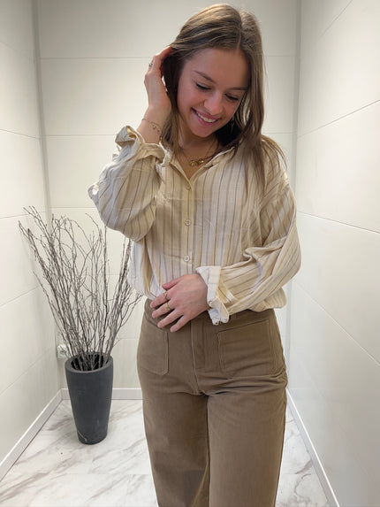 Chemise à rayures et broderies Camel