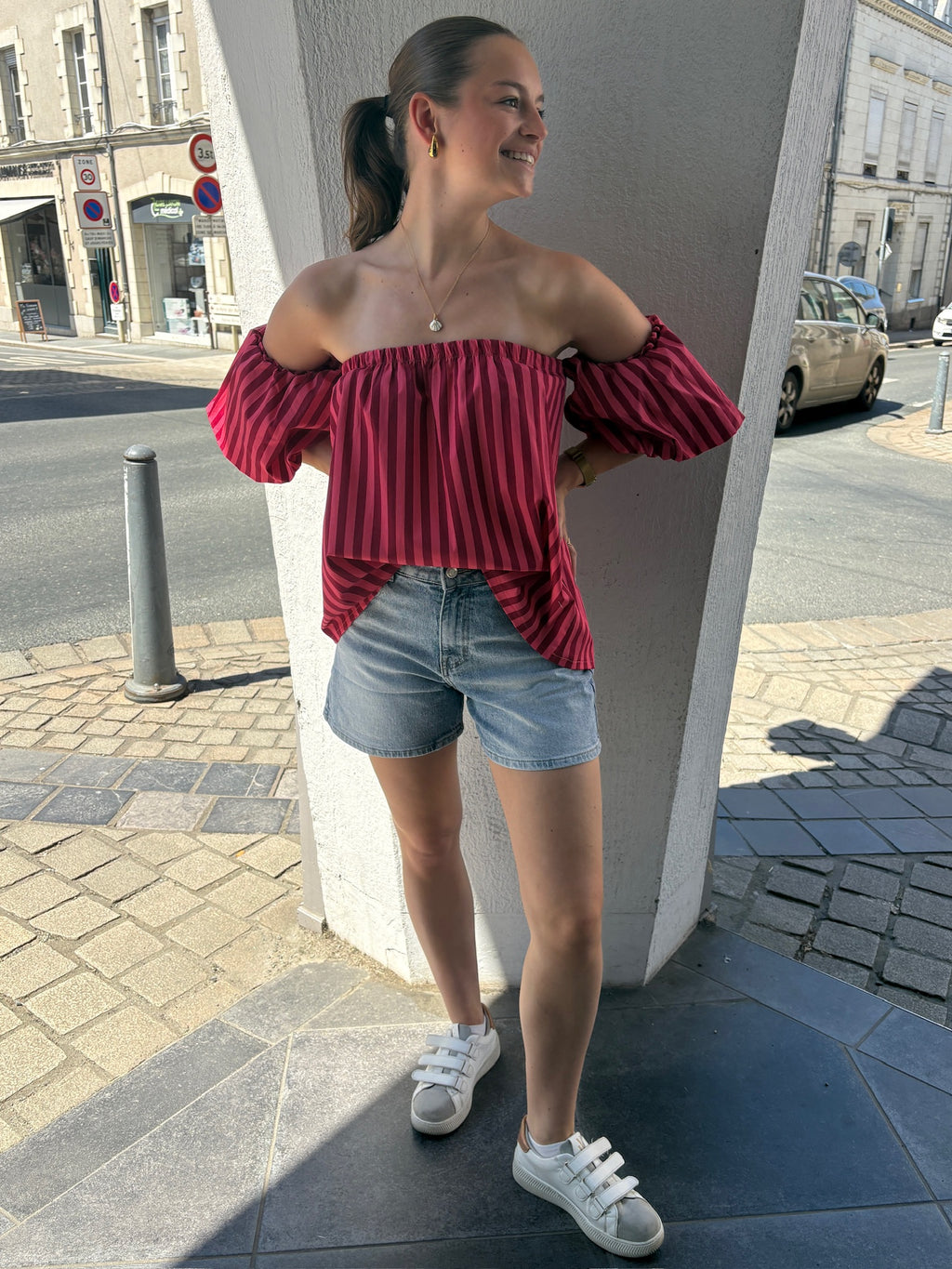 Top Joséphine - Rouge et Bordeaux
