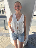 Top à broderie et nœud - Blanc